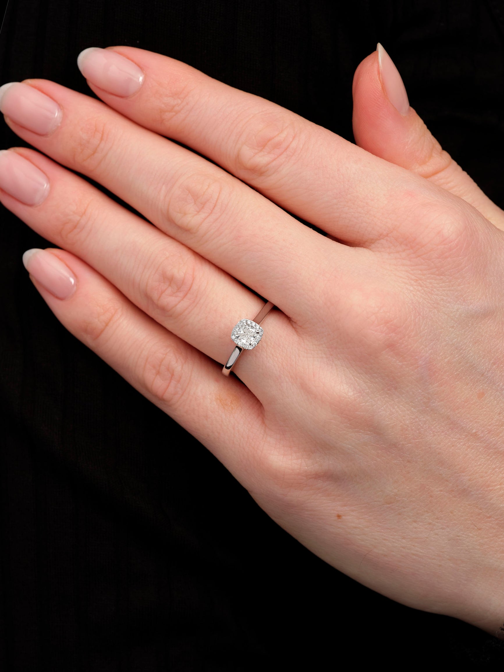 0.35ct Cushion Cut Halo lab grown diamond engagement rings.