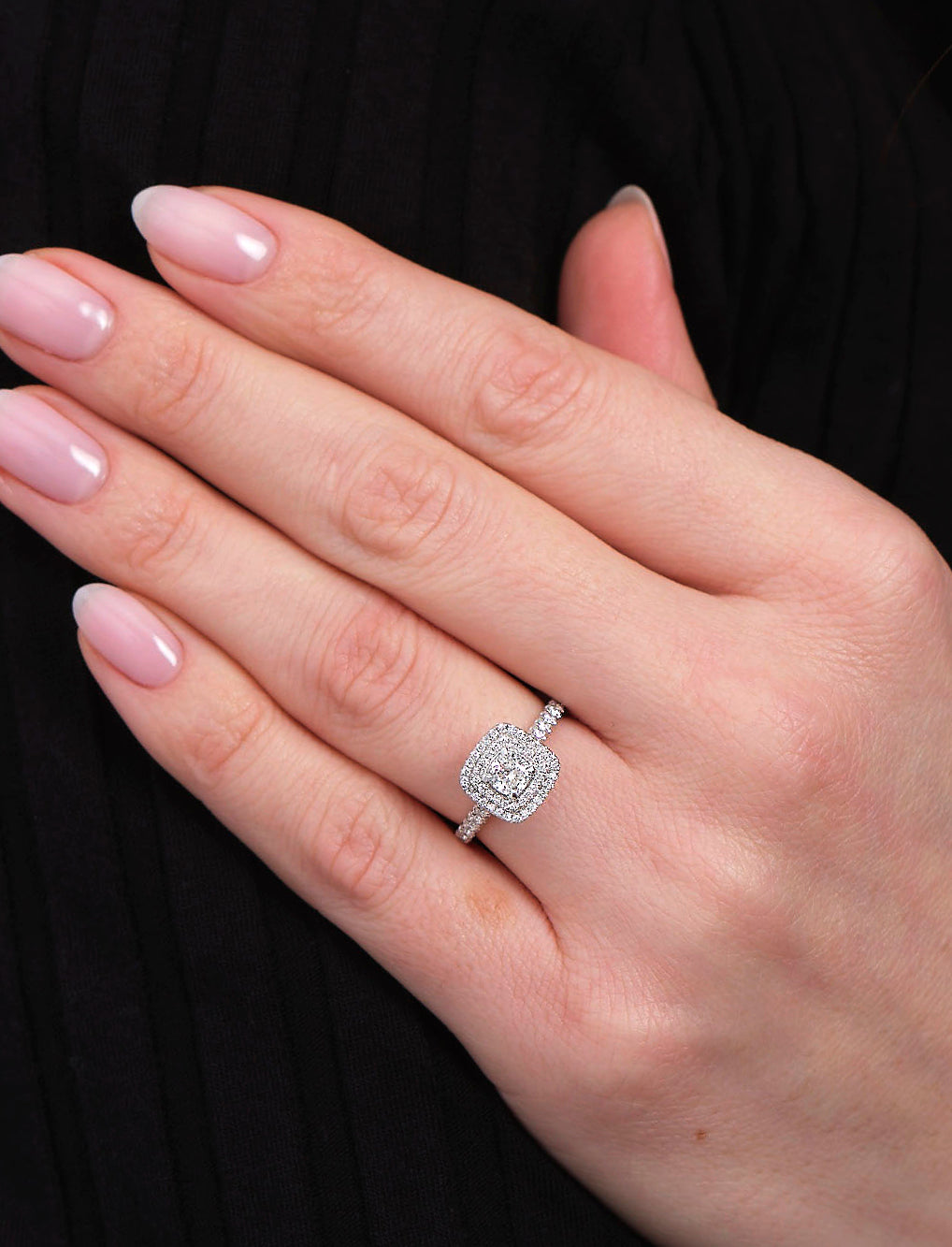 0.40ct Cushion Double Halo Lab Grown Diamond Engagement Rings.