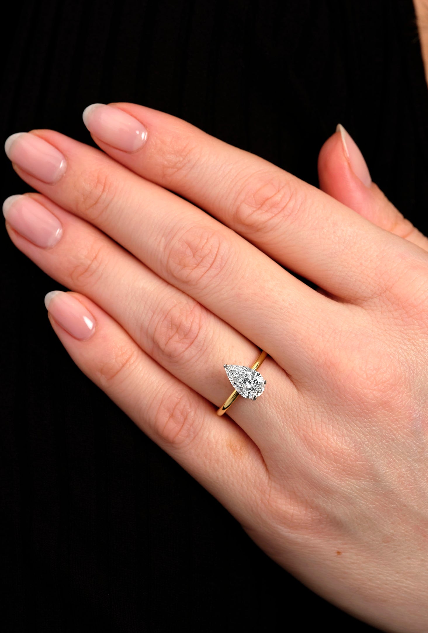 2ct Pear Solitaire Hidden Halo Lab Grown Diamond Engagement Rings.