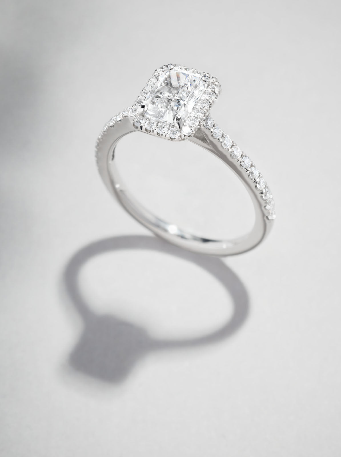 1ct Radiant Seamless Halo lab grown Diamond Engagement Rings.