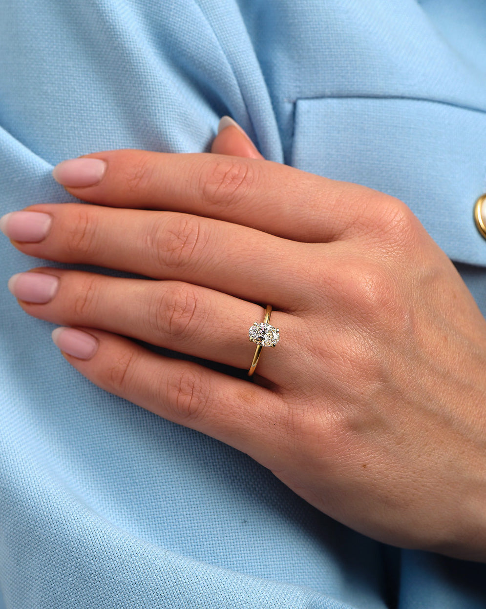 Solitaire Engagement Ct Ring On Finger 1ct Oval Hidden Halo