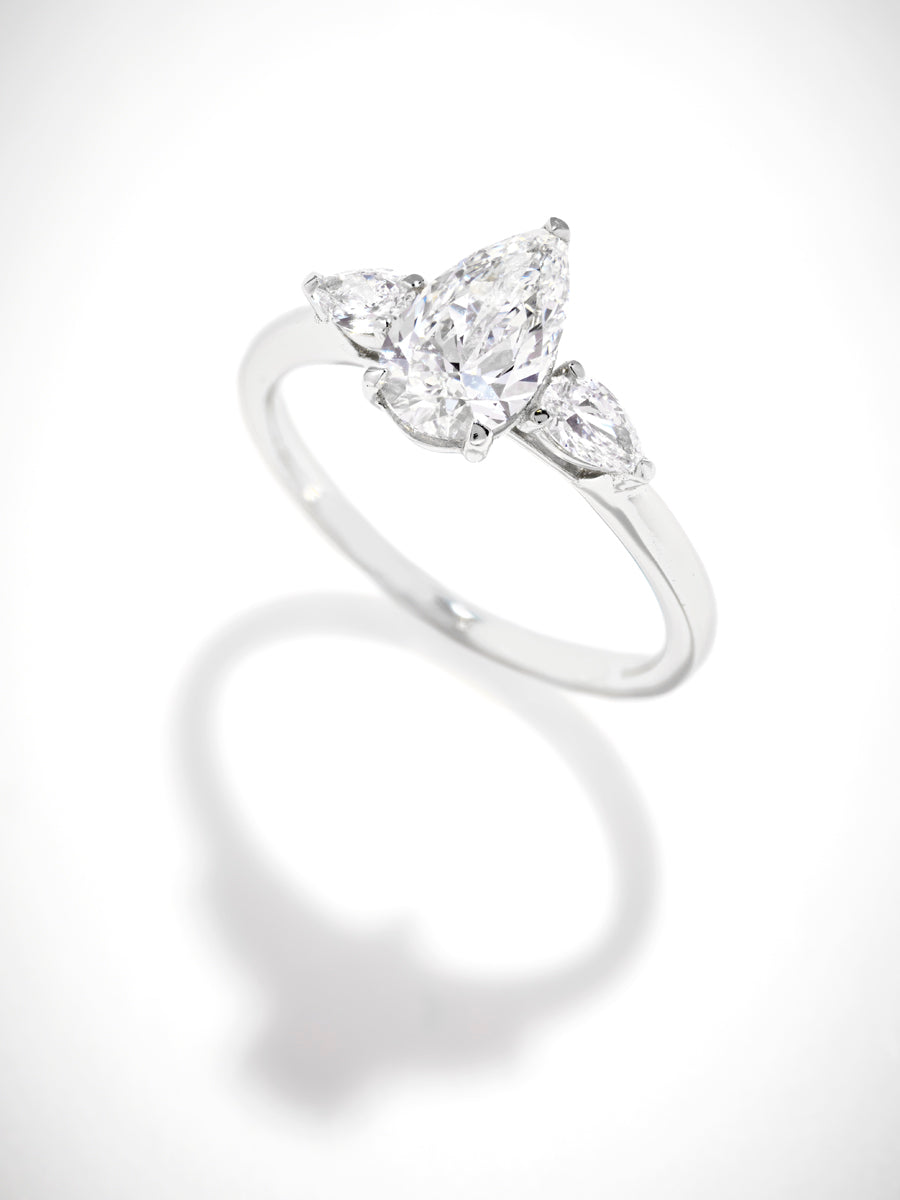 1ct Pear Trilogy Lab Grown Diamond Engagement Rings.