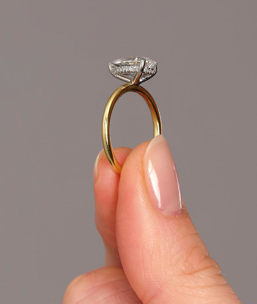 2ct Pear Solitaire Hidden Halo Lab Grown Diamond Engagement Rings.