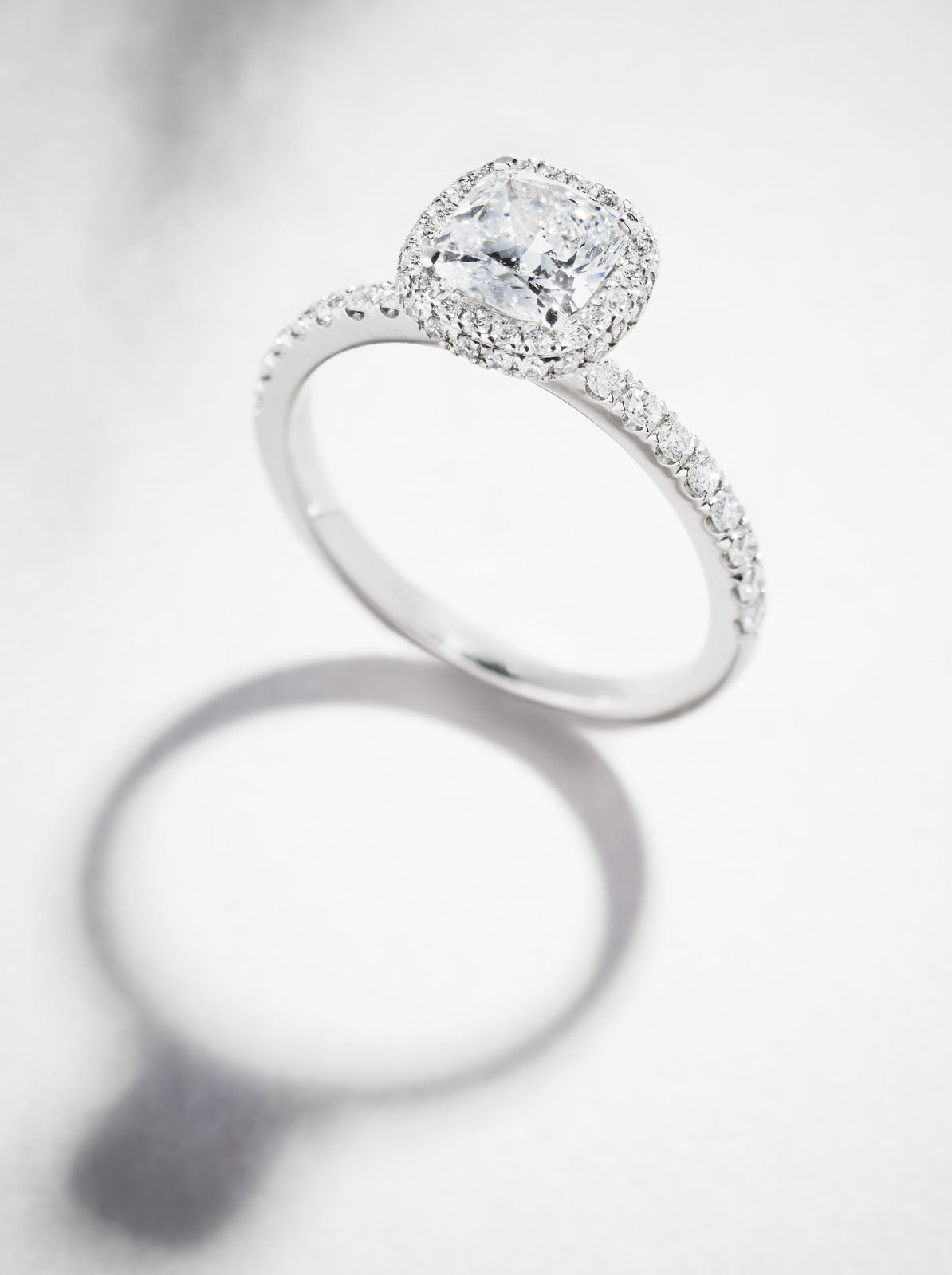 1ct Cushion 2D Halo Lab Grown Diamond Engagement Rings in London.