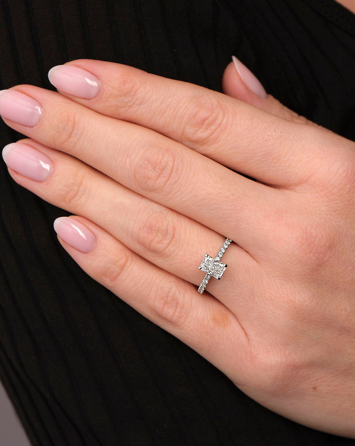 1ct Radiant Hidden Halo Diamond lab grown Diamond Engagement Rings.