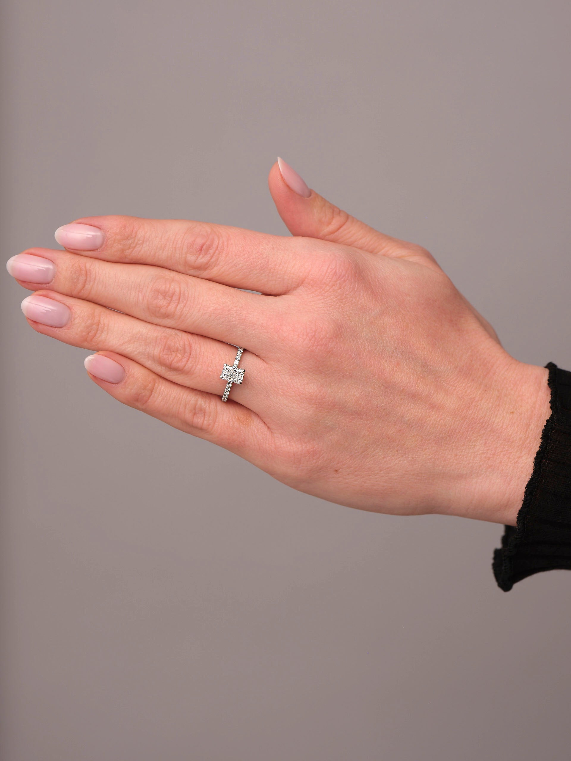 1ct Radiant Hidden Halo Diamond lab grown Diamond Engagement Rings.