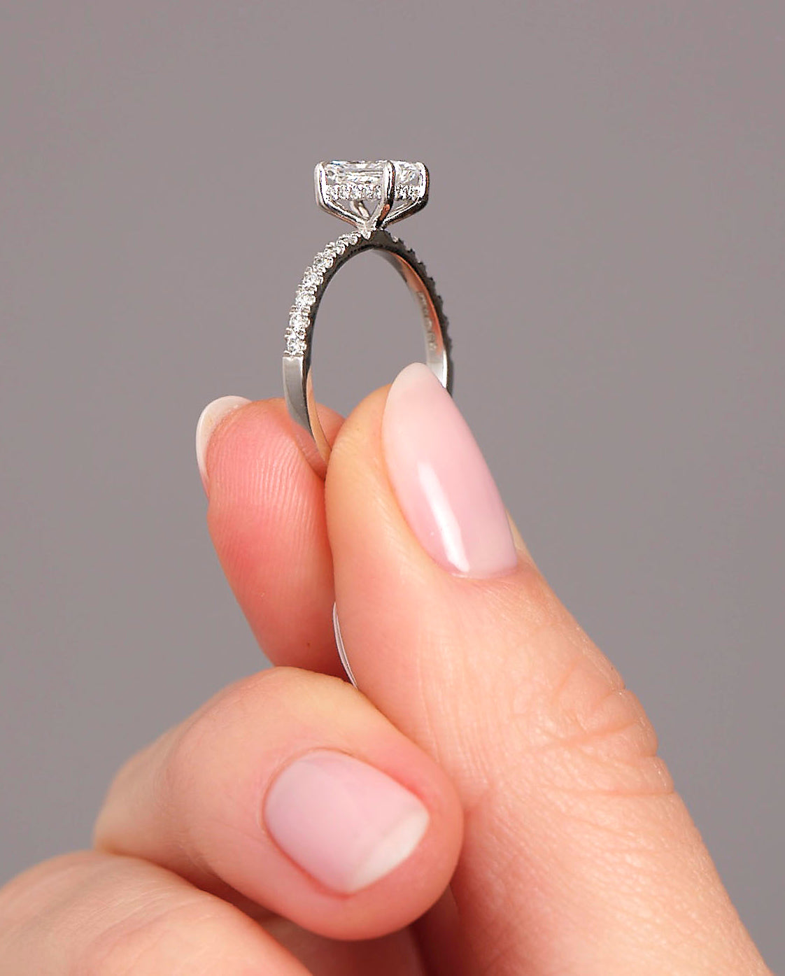 1ct Radiant Hidden Halo Diamond lab grown Diamond Engagement Rings.