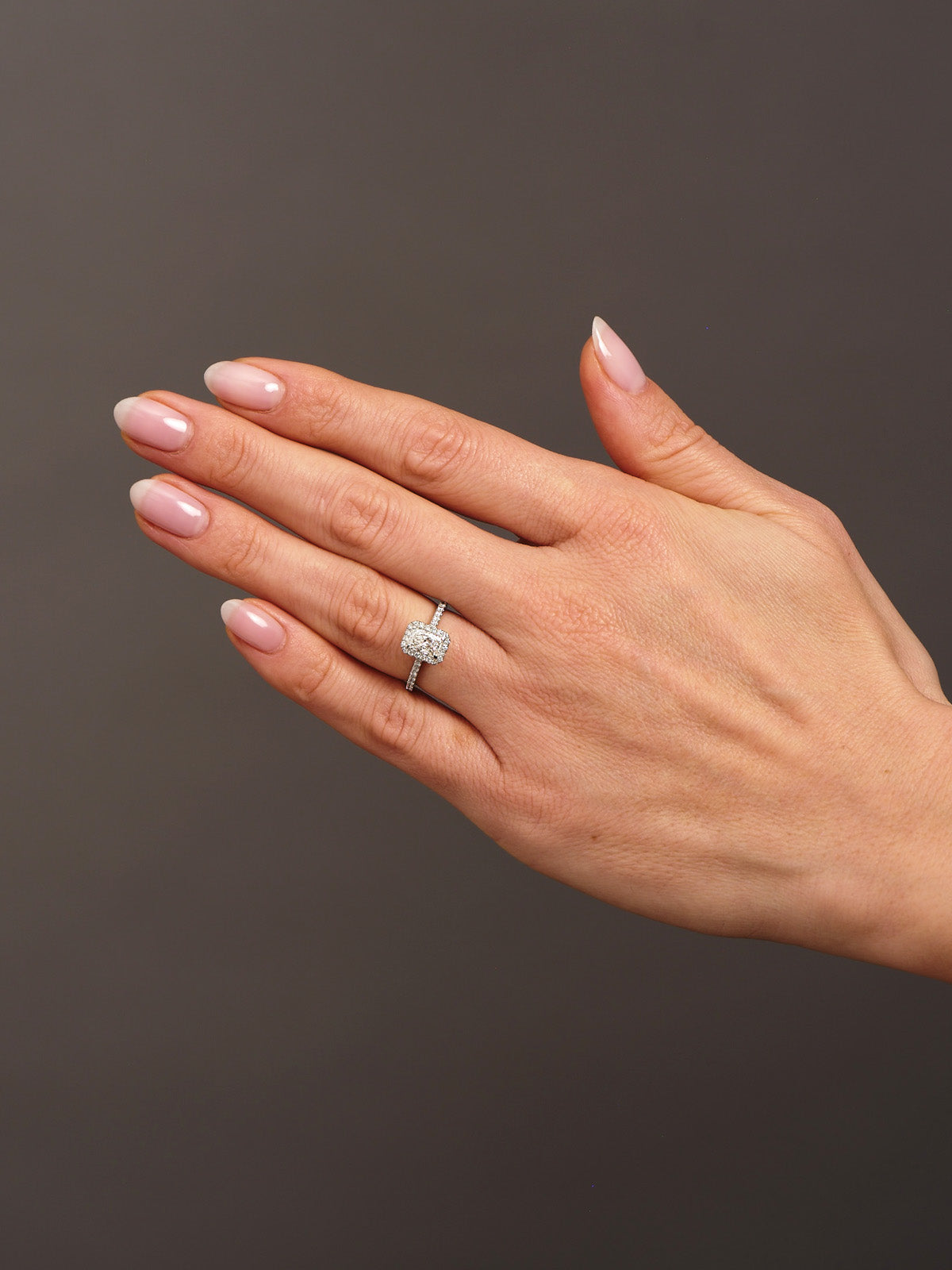 0.70ct Radiant Seamless Halo lab grown Diamond Engagement Rings.