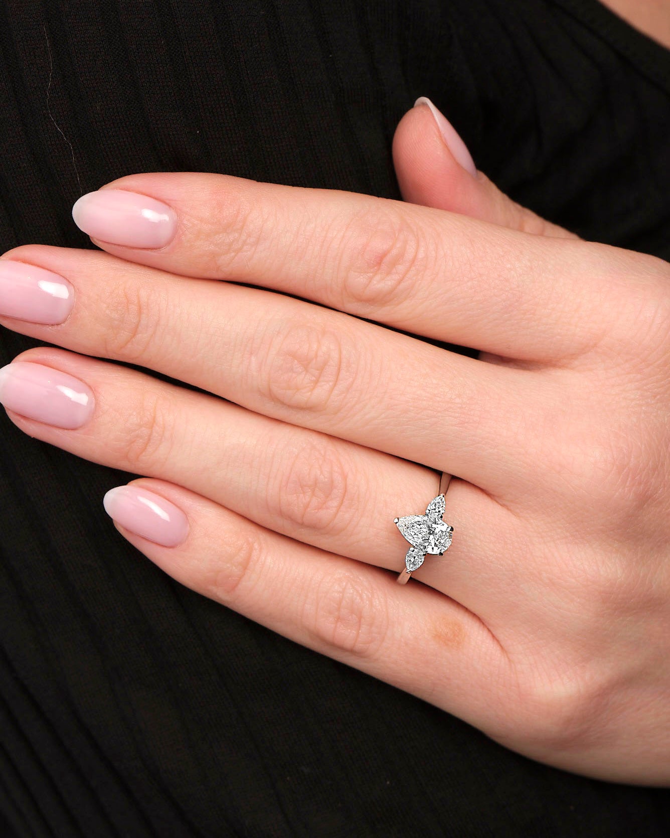 1ct Pear Trilogy Lab Grown Diamond Engagement Rings.