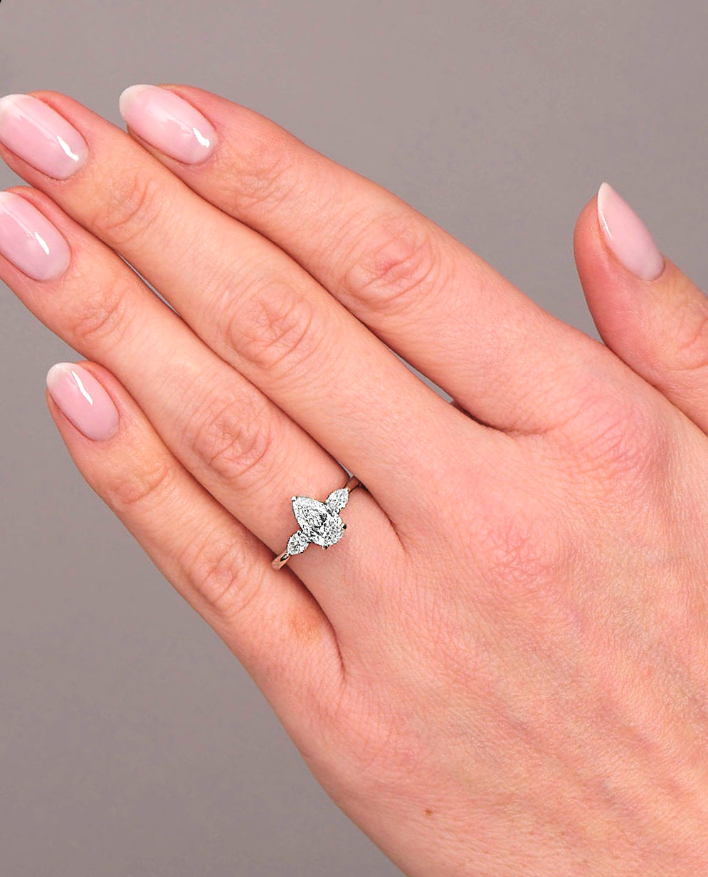 1ct Pear Trilogy Lab Grown Diamond Engagement Rings.