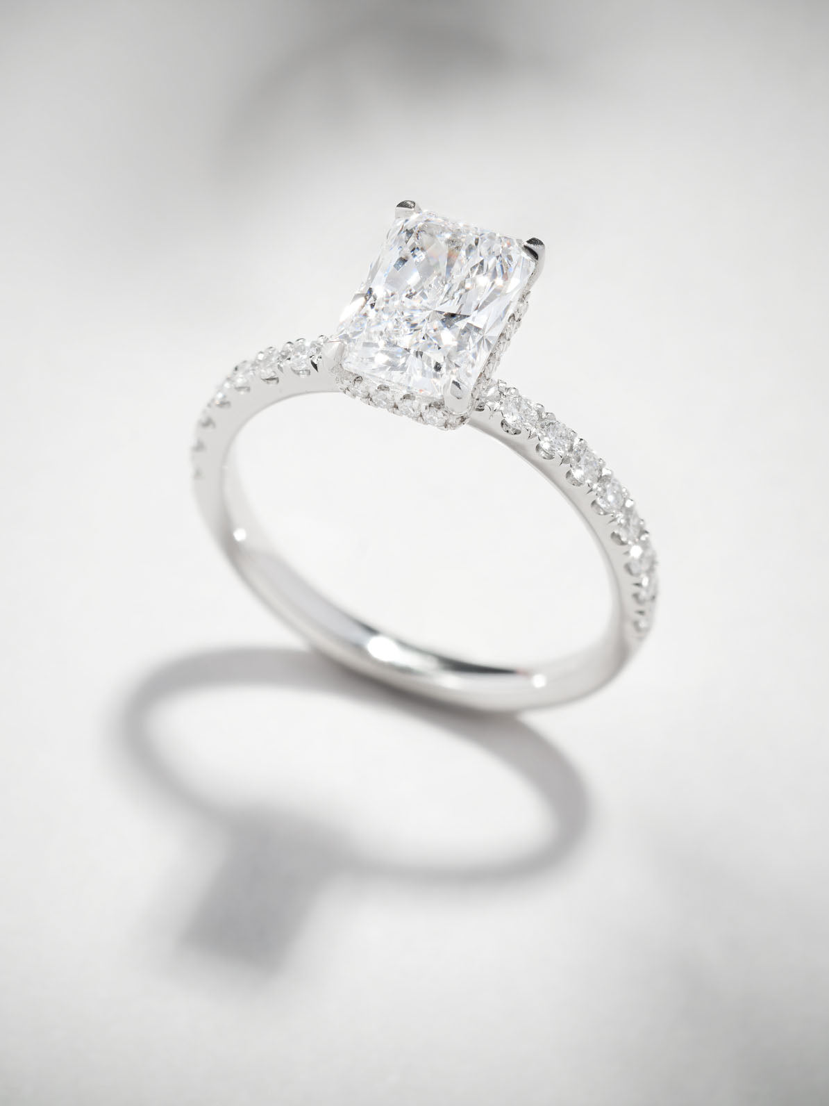 1.80ct Radiant Wrap Around Hidden Halo Diamond Engagement Rings.