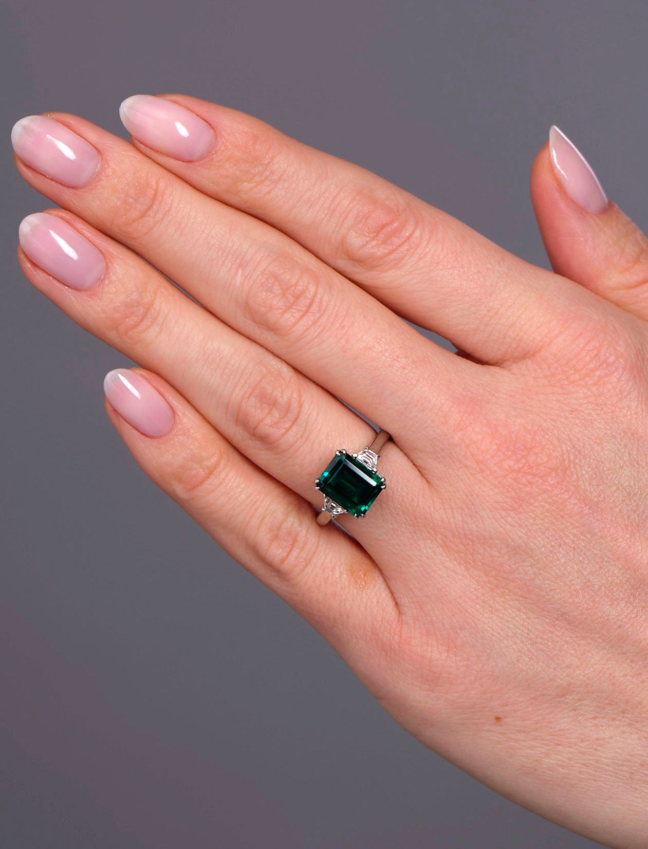 Lab 3ct Emerald Trilogy Lab Grown Diamond Engagement Rings.