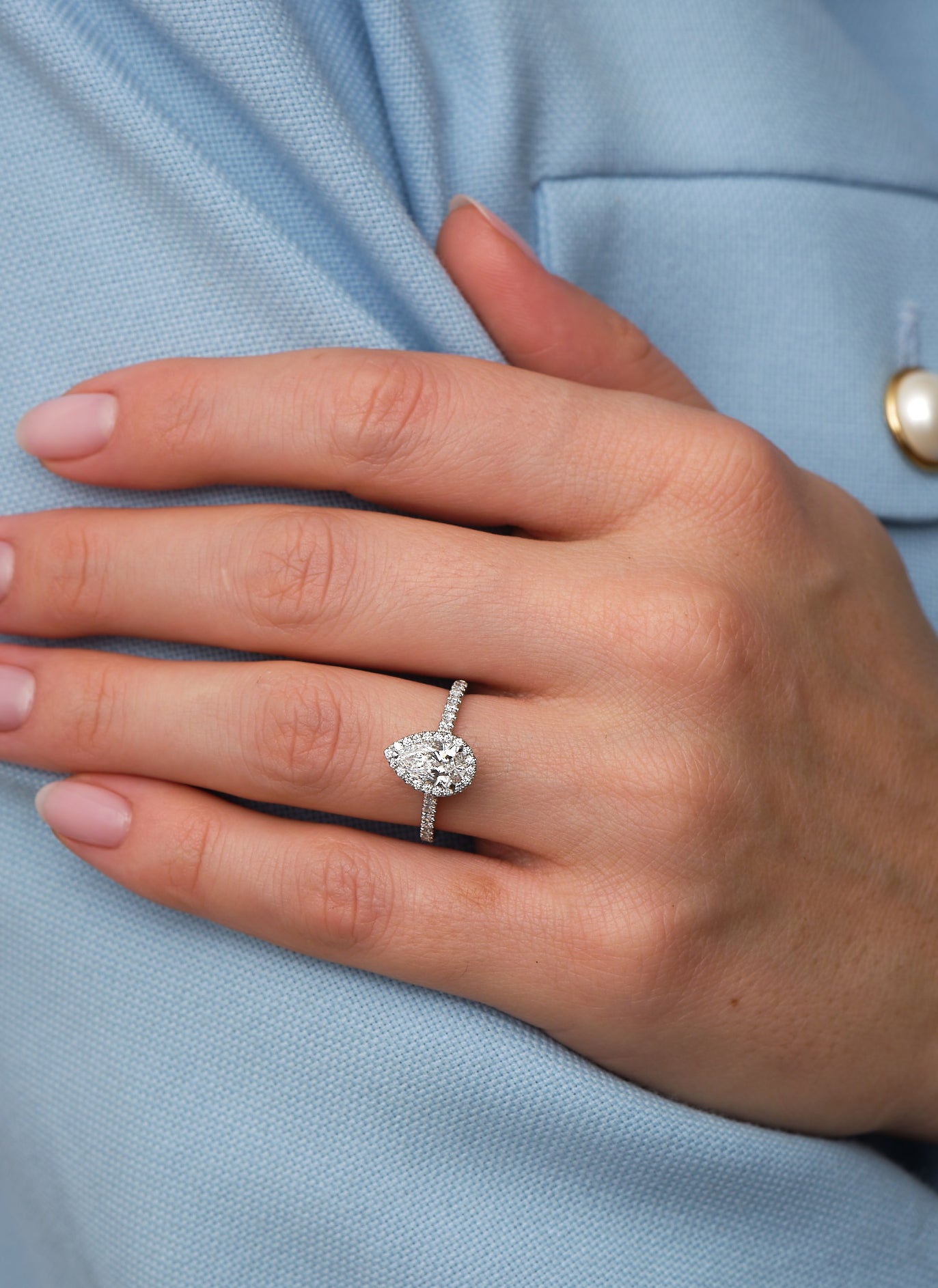 1ct Pear Seamless Halo Lab Grown Diamond Engagement Rings.