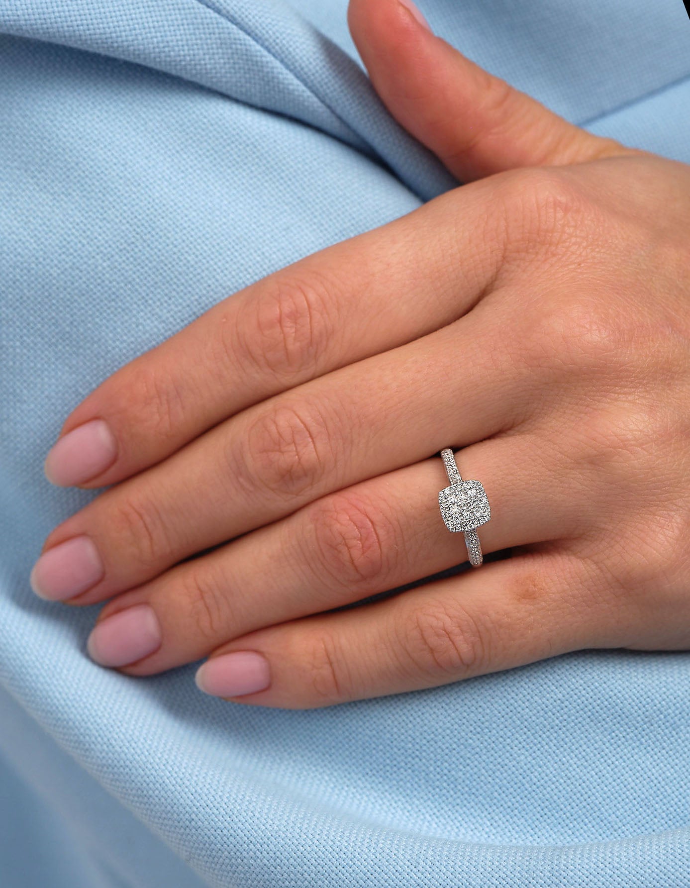 9ct Gold Diamond Cushion Cluster Lab Grown Diamond Engagement Rings.