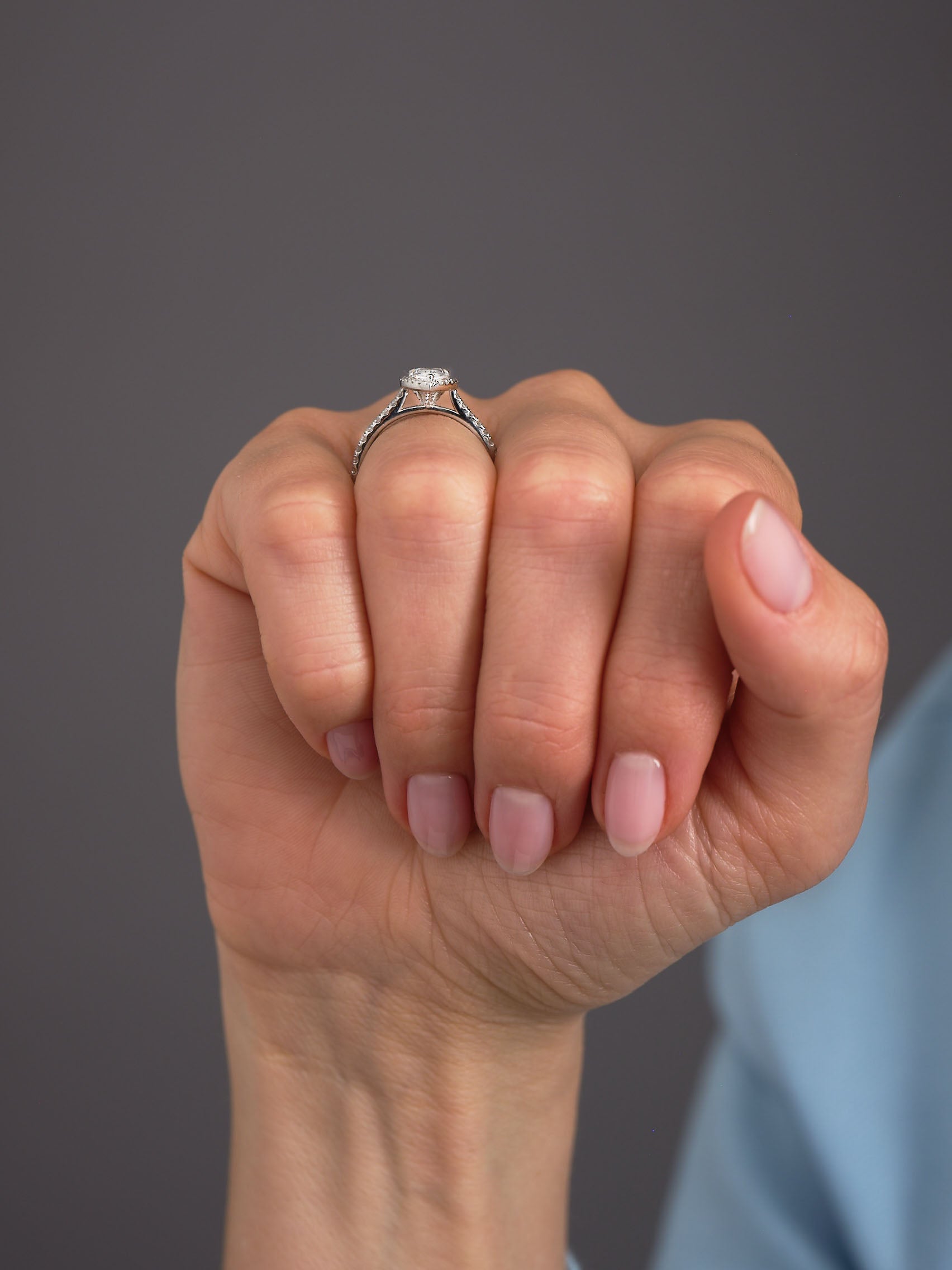 1ct Pear Seamless Halo Lab Grown Diamond Engagement Rings.