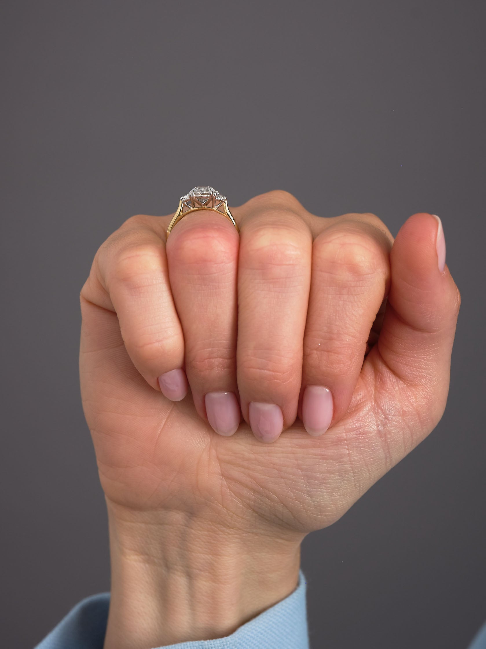 1.20ct Oval & Half Moons Trilogy Lab Grown Diamond Engagement Rings.