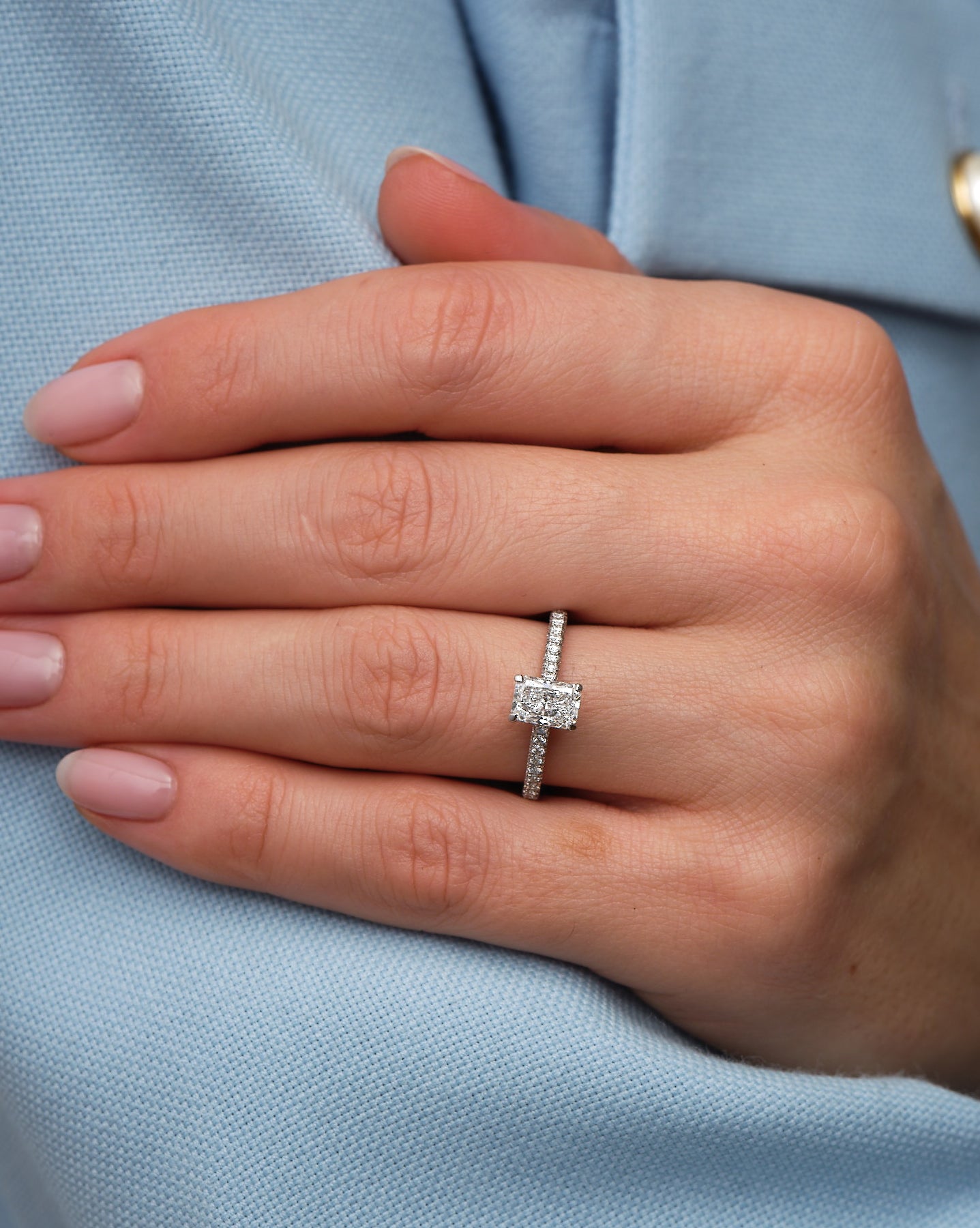 1.50ct Radiant in a 3D Band lab grown Diamond Engagement Rings.