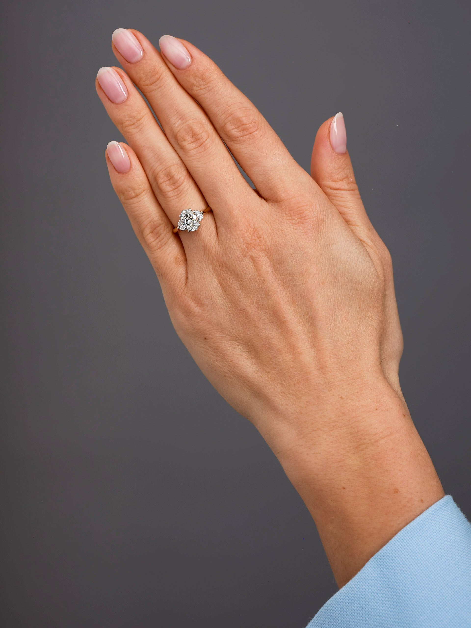 1.20ct Oval & Half Moons Trilogy Lab Grown Diamond Engagement Rings.