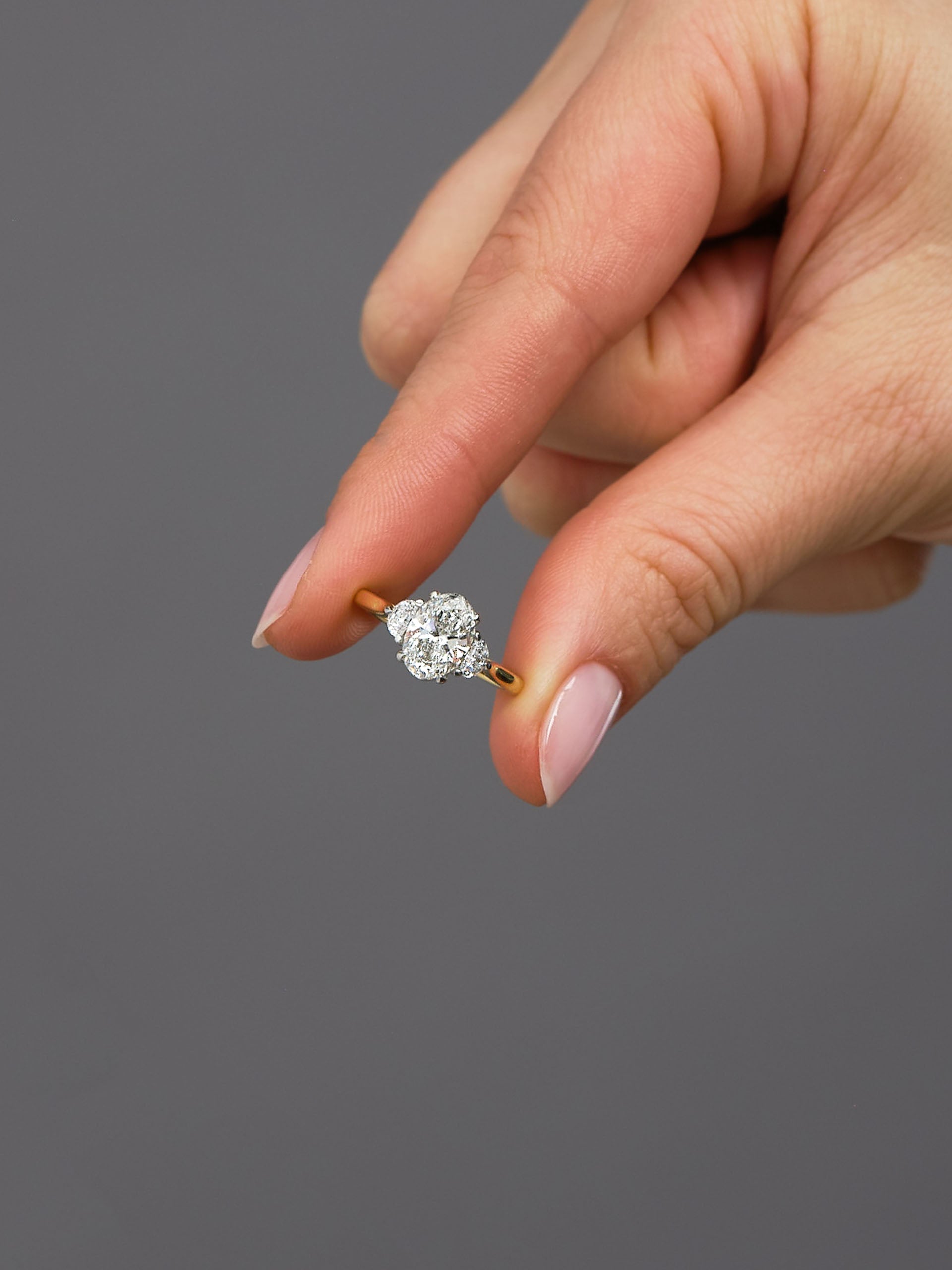 1.20ct Oval & Half Moons Trilogy Lab Grown Diamond Engagement Rings.