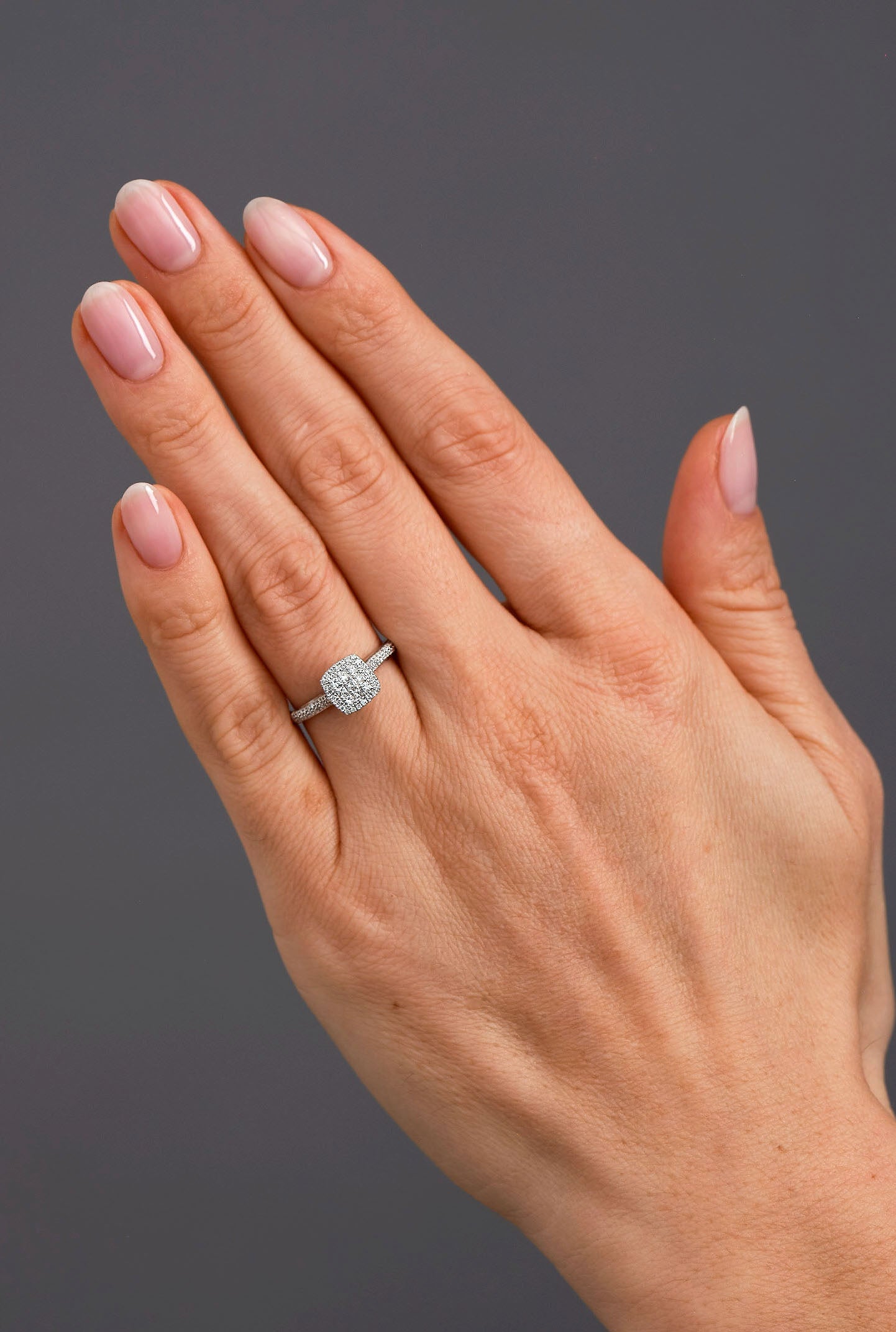 9ct Gold Diamond Cushion Cluster Lab Grown Diamond Engagement Rings.