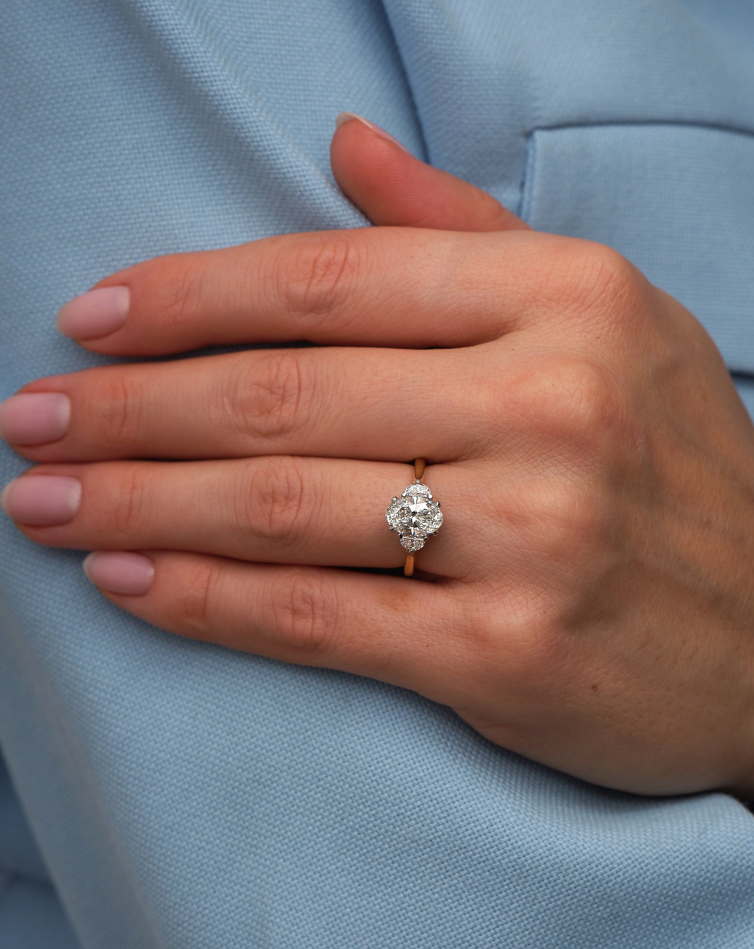 1.20ct Oval & Half Moons Trilogy Lab Grown Diamond Engagement Rings.