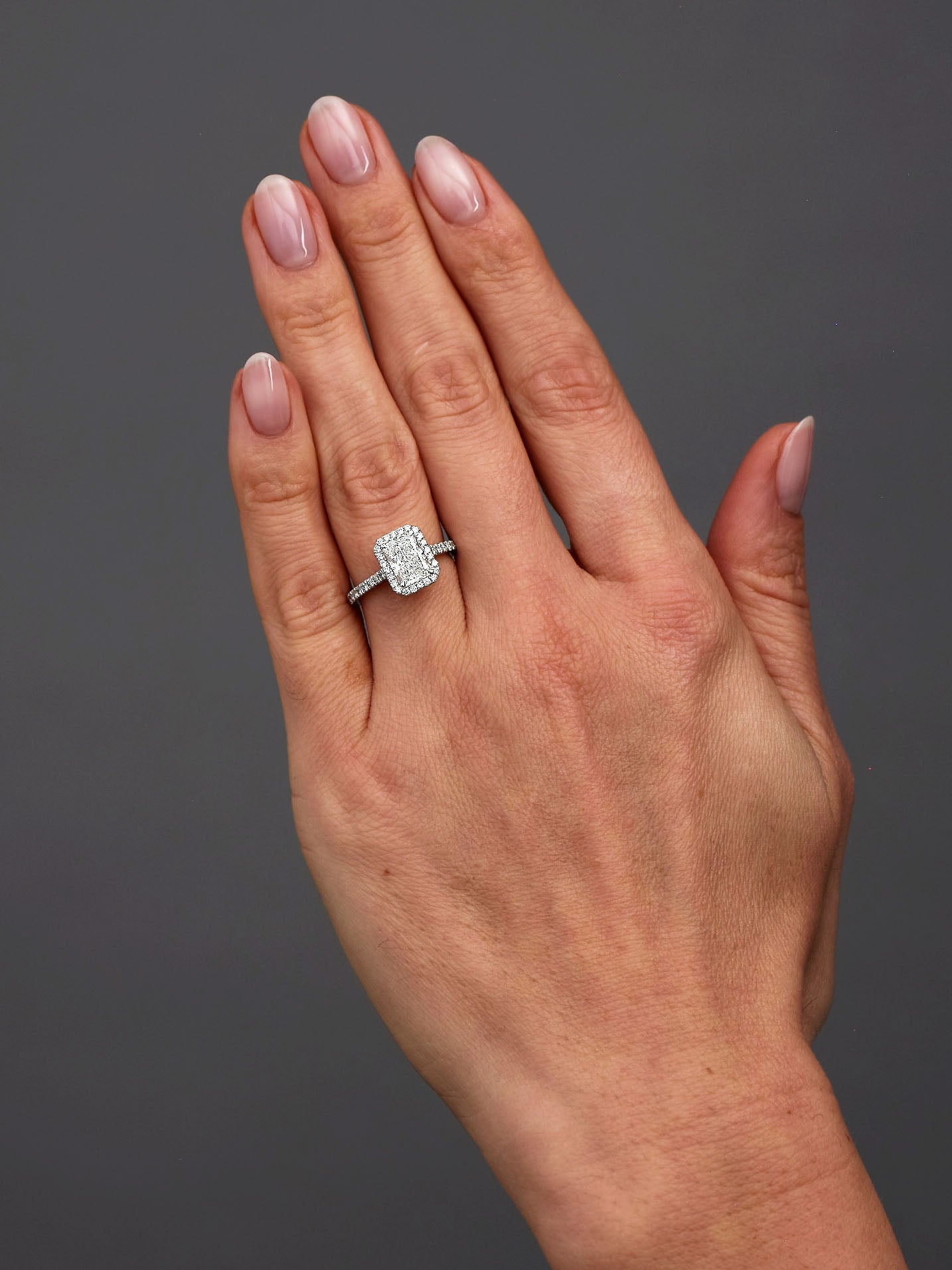 1.50ct Radiant Seamless Halo lab grown Diamond Engagement Rings.