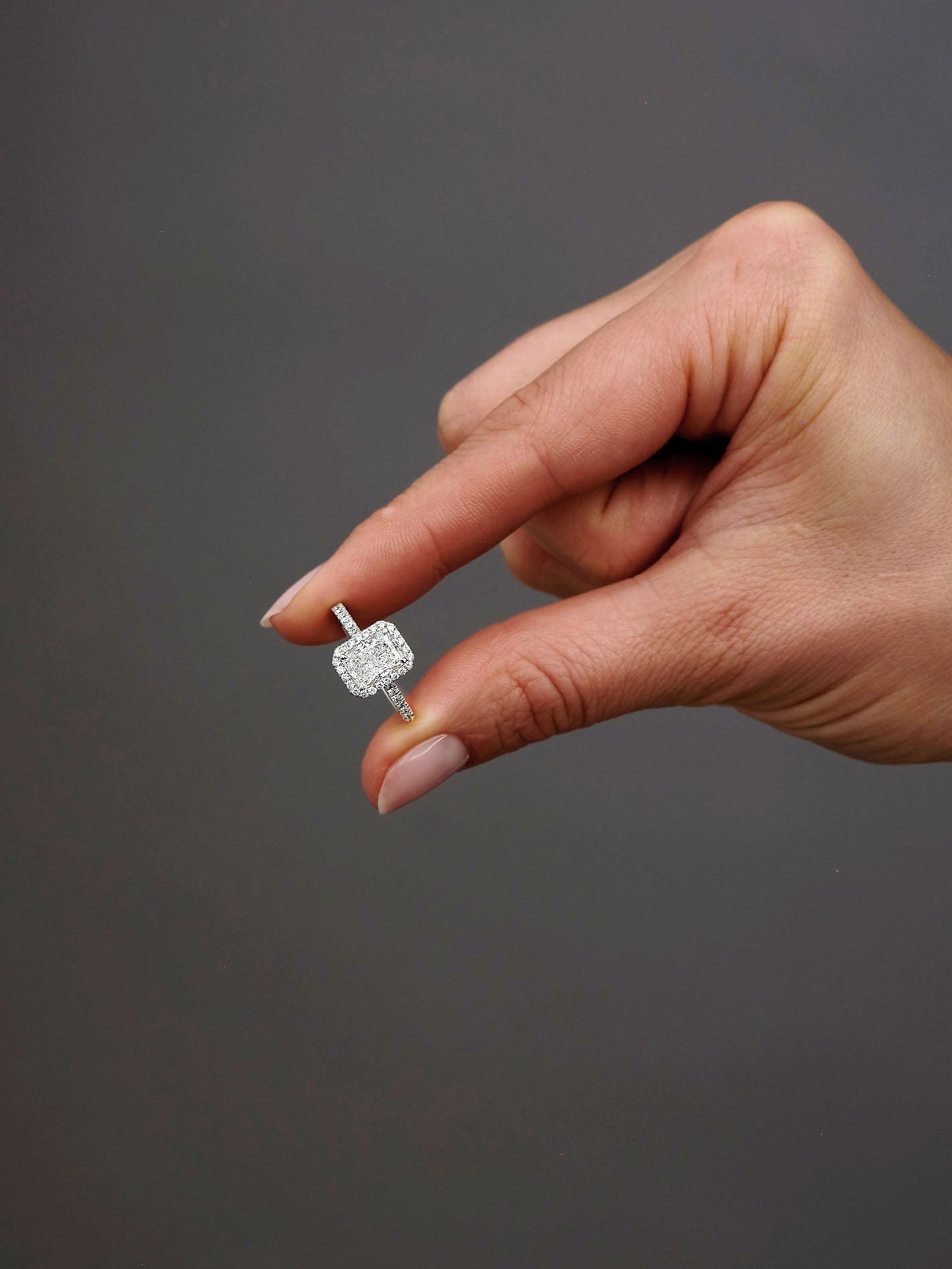 1.50ct Radiant Seamless Halo lab grown Diamond Engagement Rings.