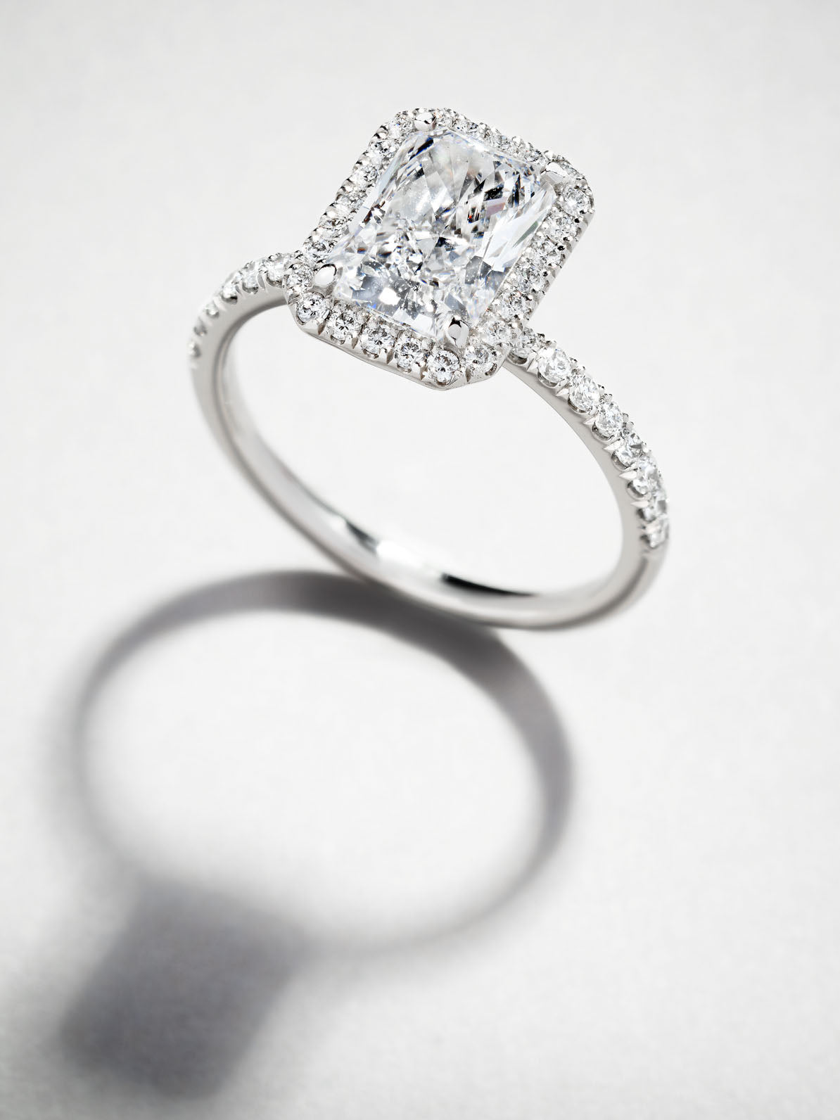 2ct Radiant Seamless Halo lab grown Diamond Engagement Rings.