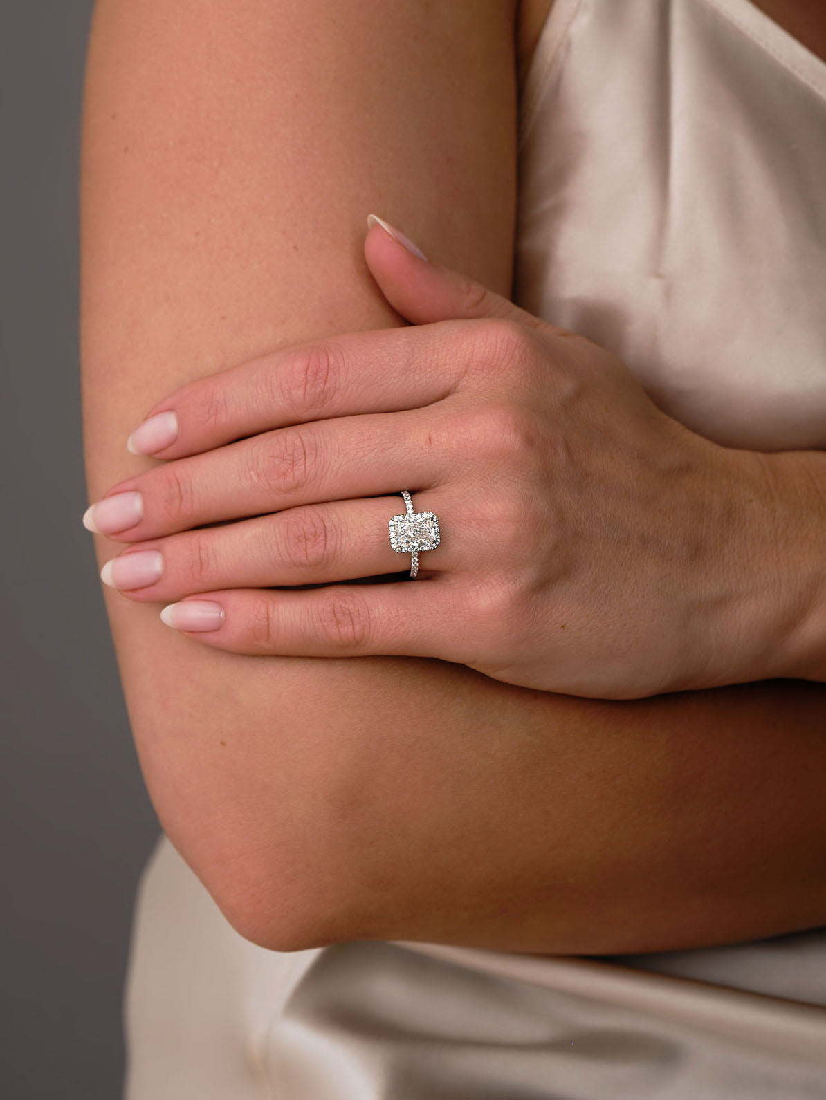 2ct Radiant Seamless Halo lab grown Diamond Engagement Rings.