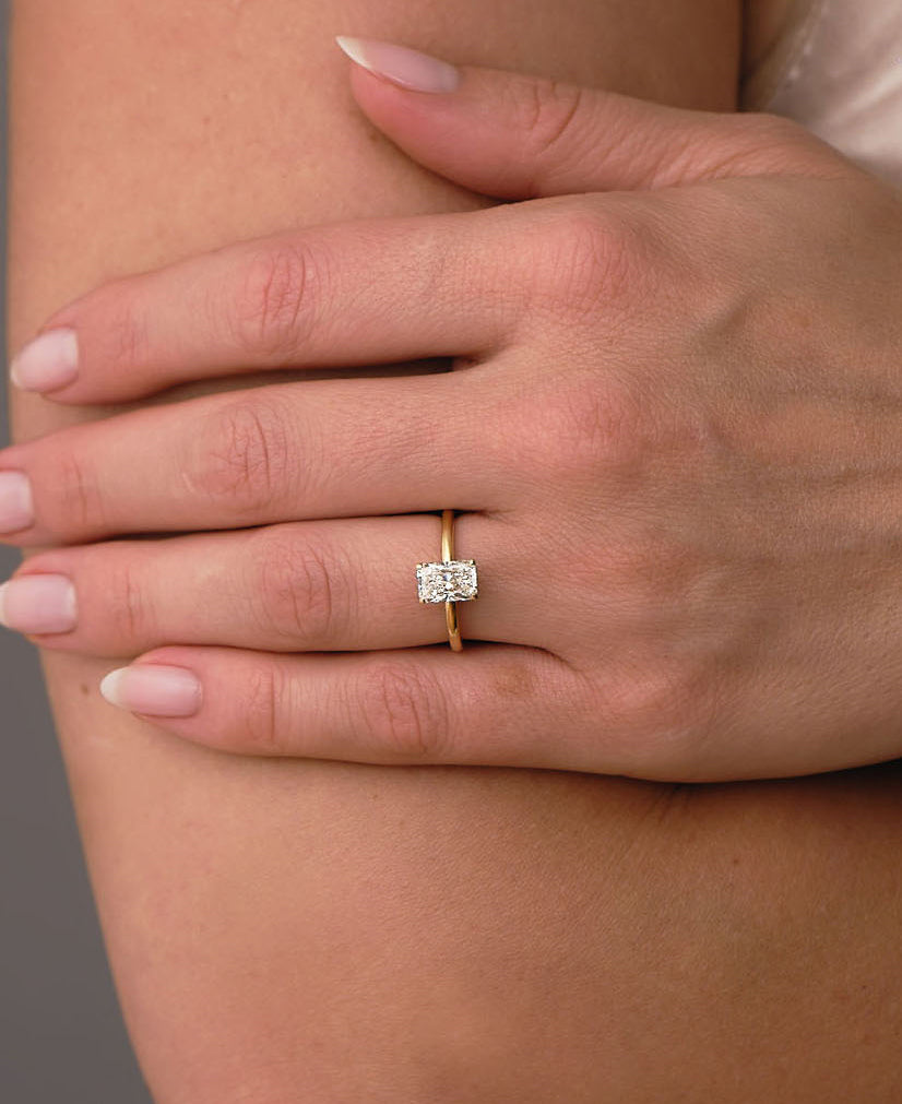 1.40ct Radiant Hidden Halo Solitaire lab grown Diamond Engagement Ring