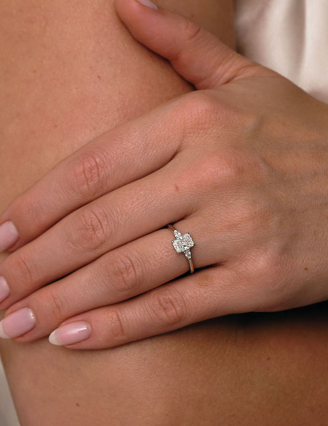 1ct Radiant & Pears Trilogy lab grown Diamond Engagement Rings.