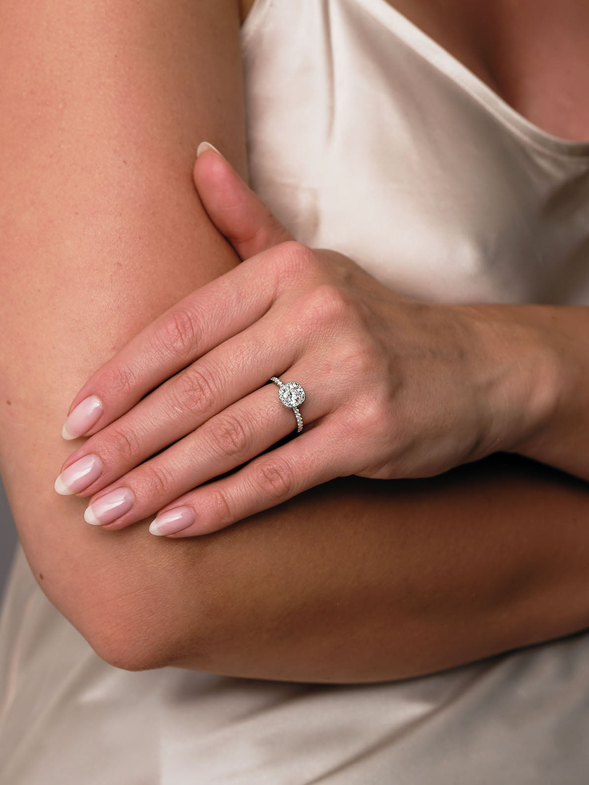 1ct Cushion 2D Halo Lab Grown Diamond Engagement Rings in London.