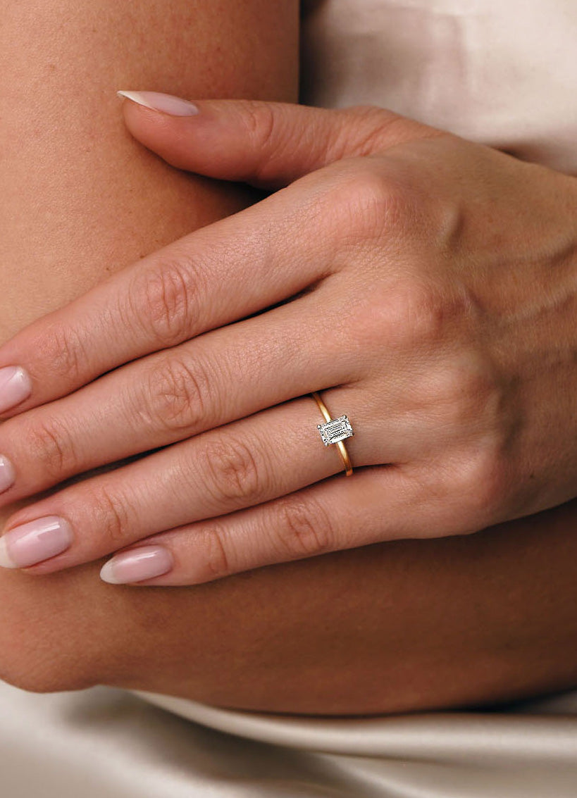 Emerald Cut Solitaire lab grown Diamond Engagement Rings