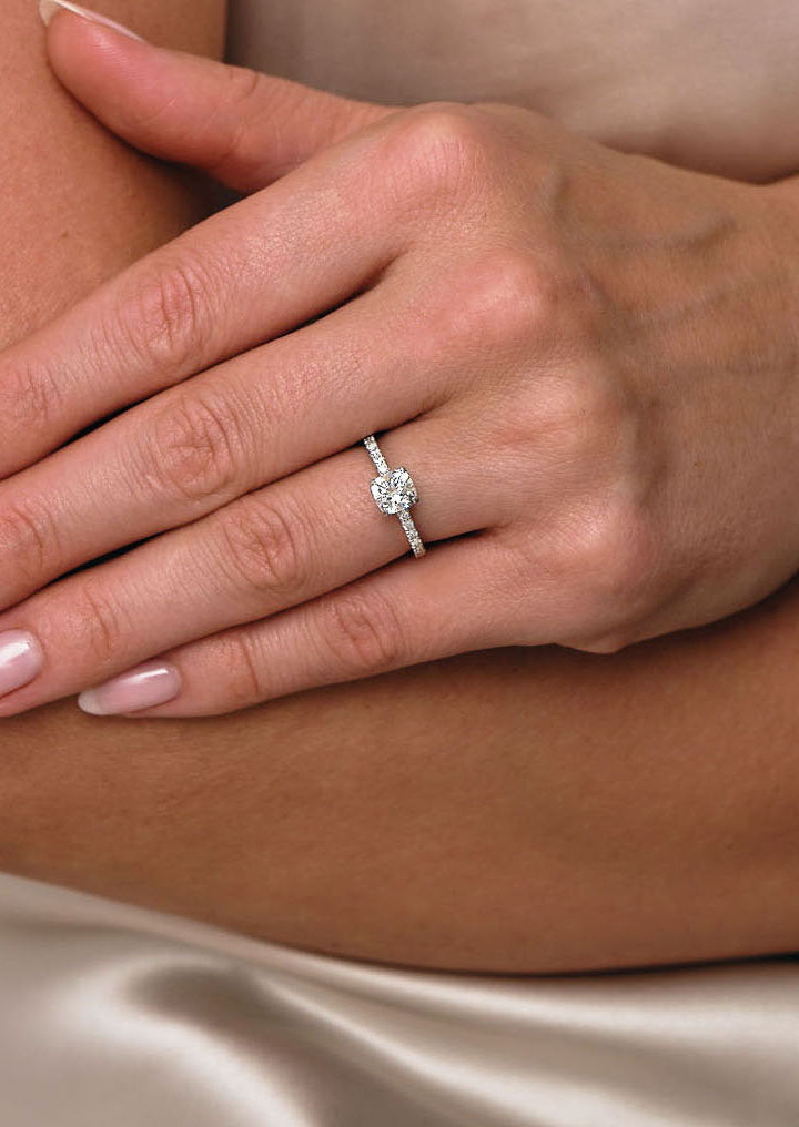 1ct Cushion Hidden Halo Lab Grown Diamond Engagement Rings