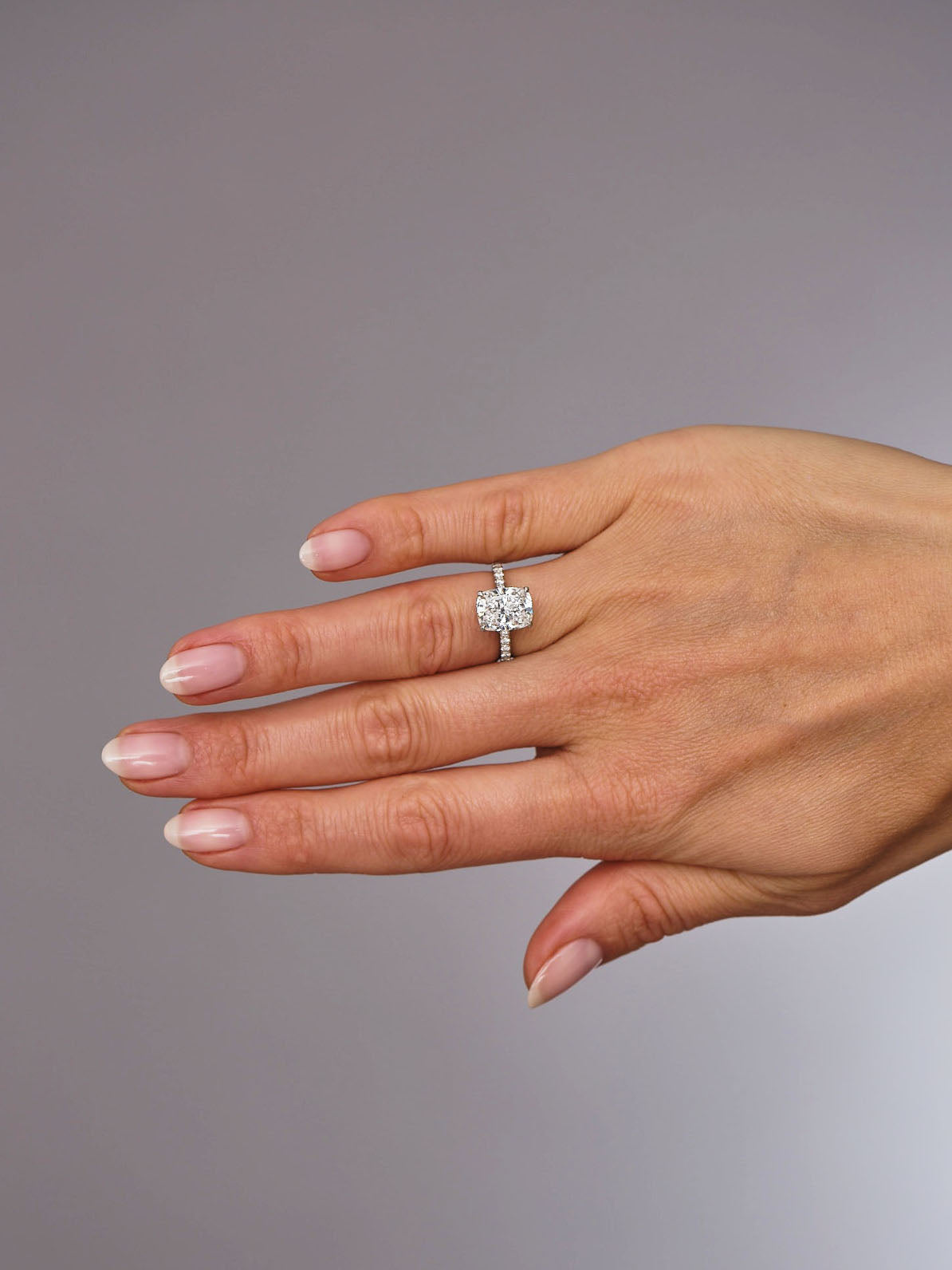 3.80ct Elongated Cushion Hidden Halo Lab Grown Diamond Engagement Rings.