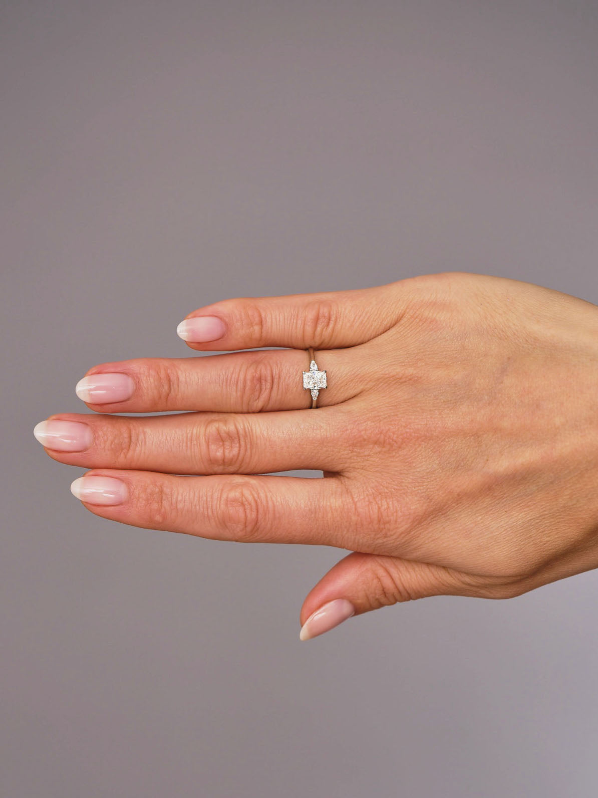 1ct Radiant & Pears Trilogy lab grown Diamond Engagement Rings.