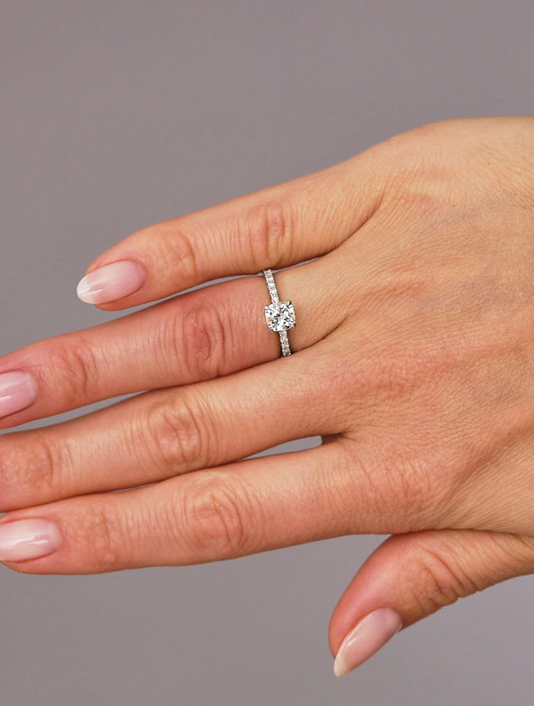 1ct Cushion Hidden Halo Lab Grown Diamond Engagement Rings