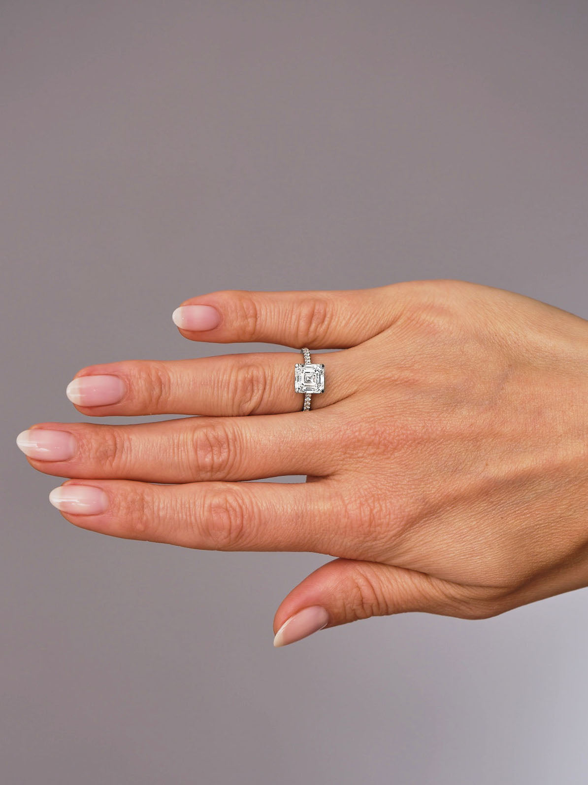 3.40ct Asscher Diamond Shoulders Lab Grown Diamond Engagement Rings.