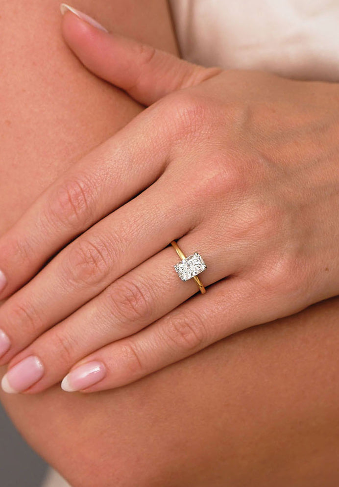 2ct Elongated Cushion Solitaire Lab Grown Diamond Engagement Rings.