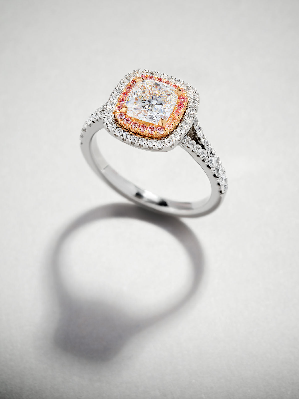 1ct Cushion Seamless Double Halo Lab Grown Diamond Engagement Rings.