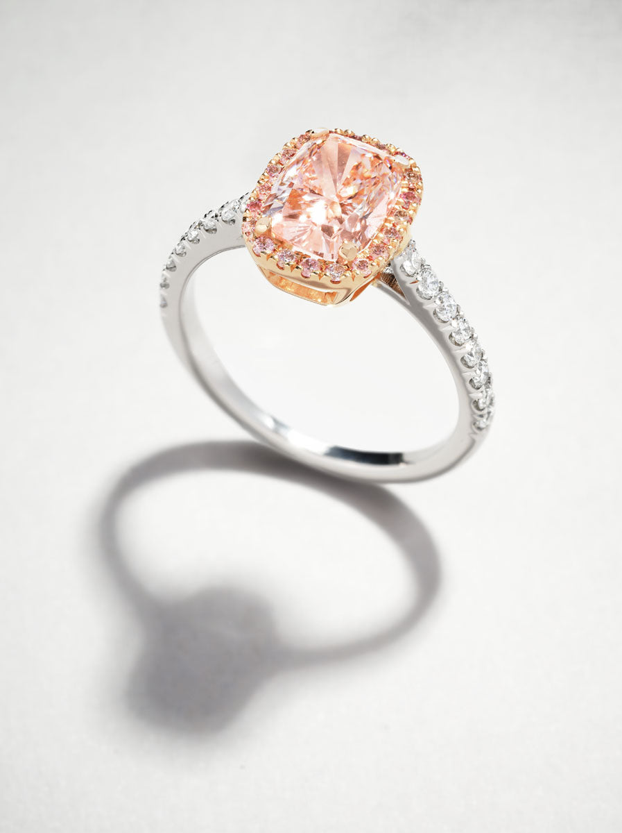1.70ct Pink Cushion Halo Lab Grown Diamond Engagement Rings