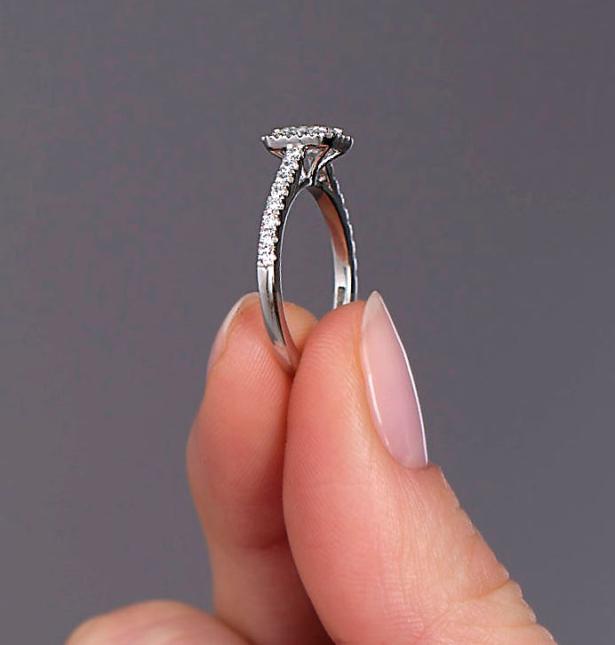 0.35ct Radiant Cut Seamless Halo lab grown Diamond Engagement Rings.