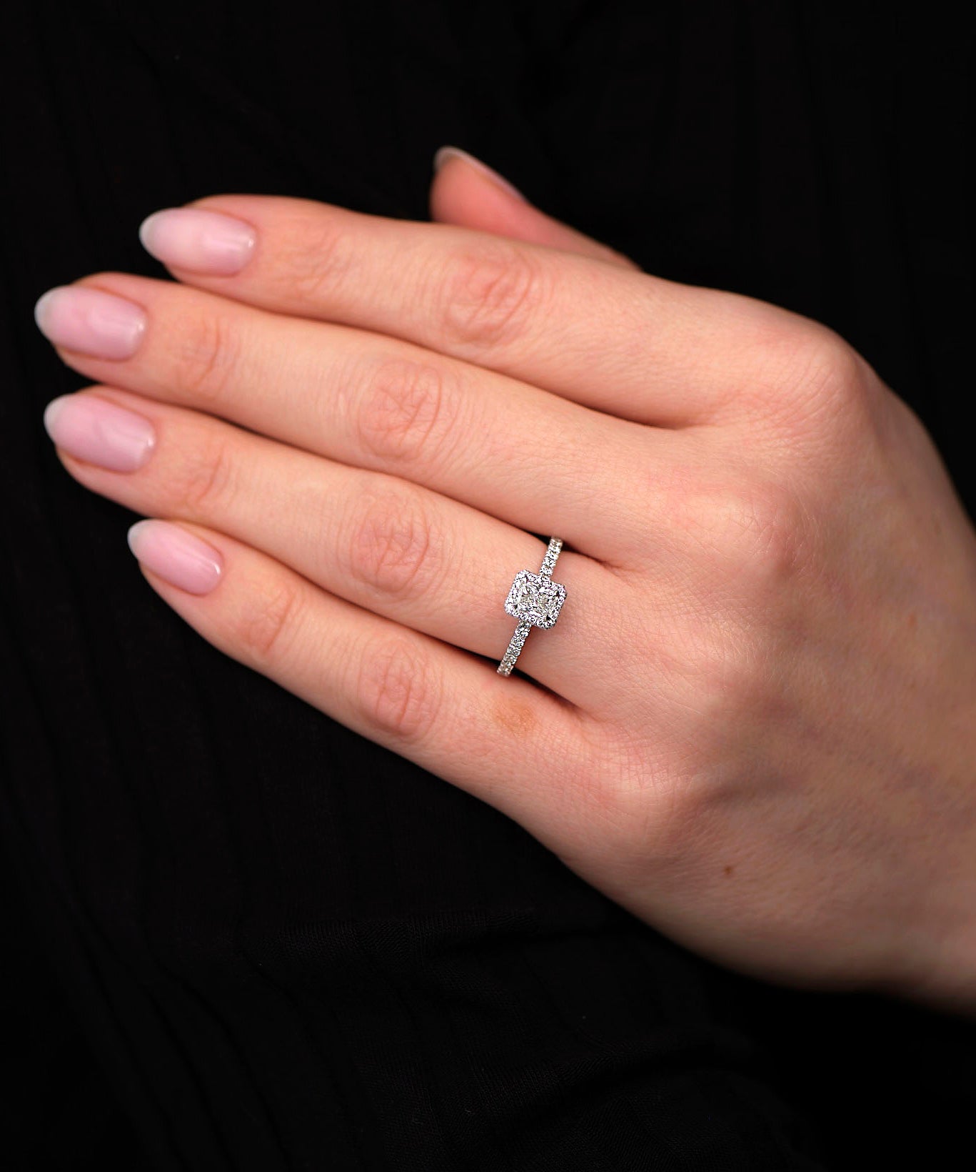 0.35ct Radiant Cut Seamless Halo lab grown Diamond Engagement Rings.