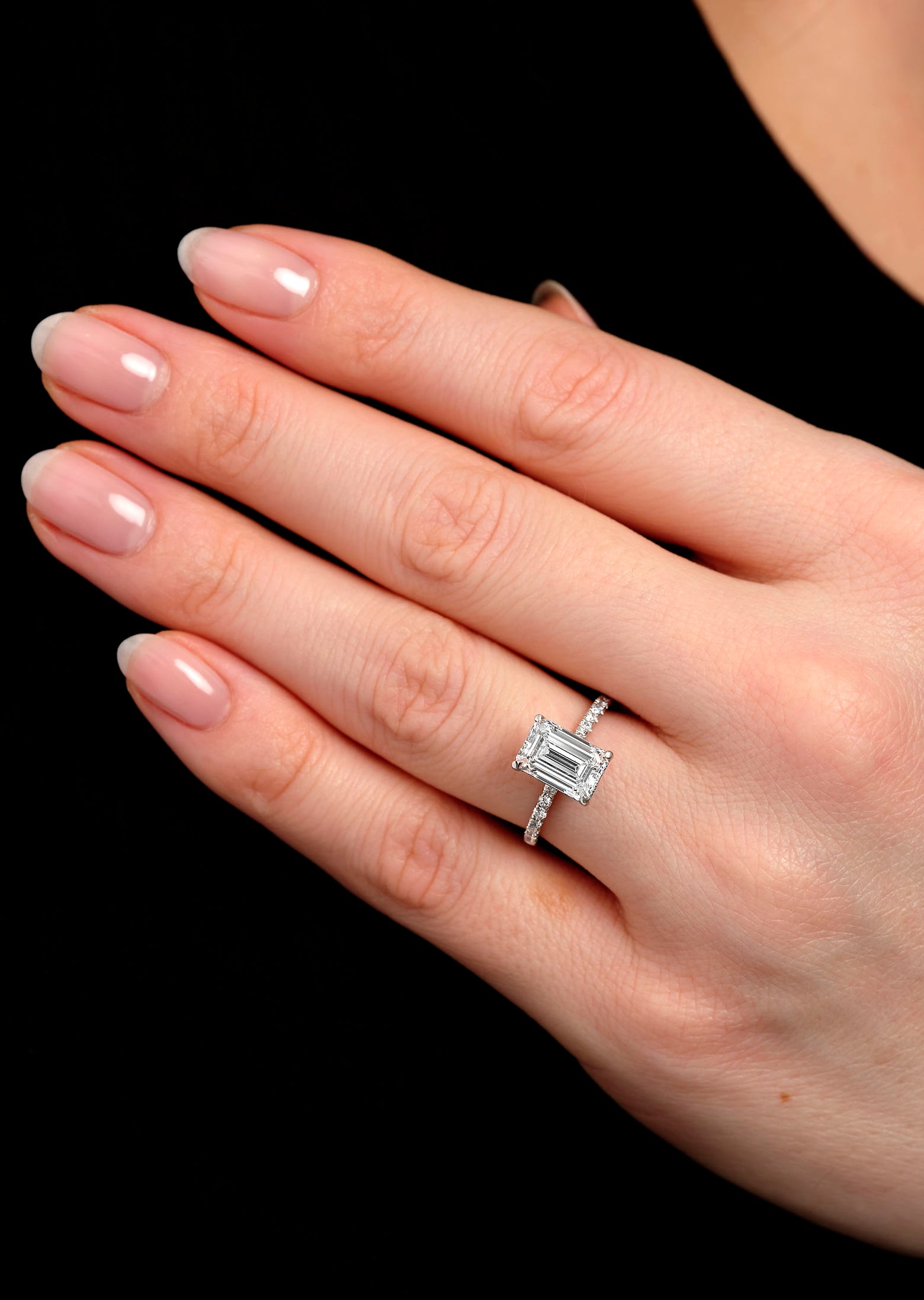 2.50ct Emerald Hidden Halo Shoulders Diamond Engagement Rings.