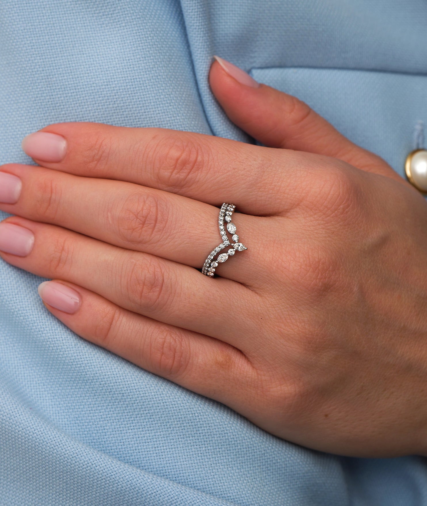 An elegant marquise diamond wishbone ring from our engagement bands for her collection.
