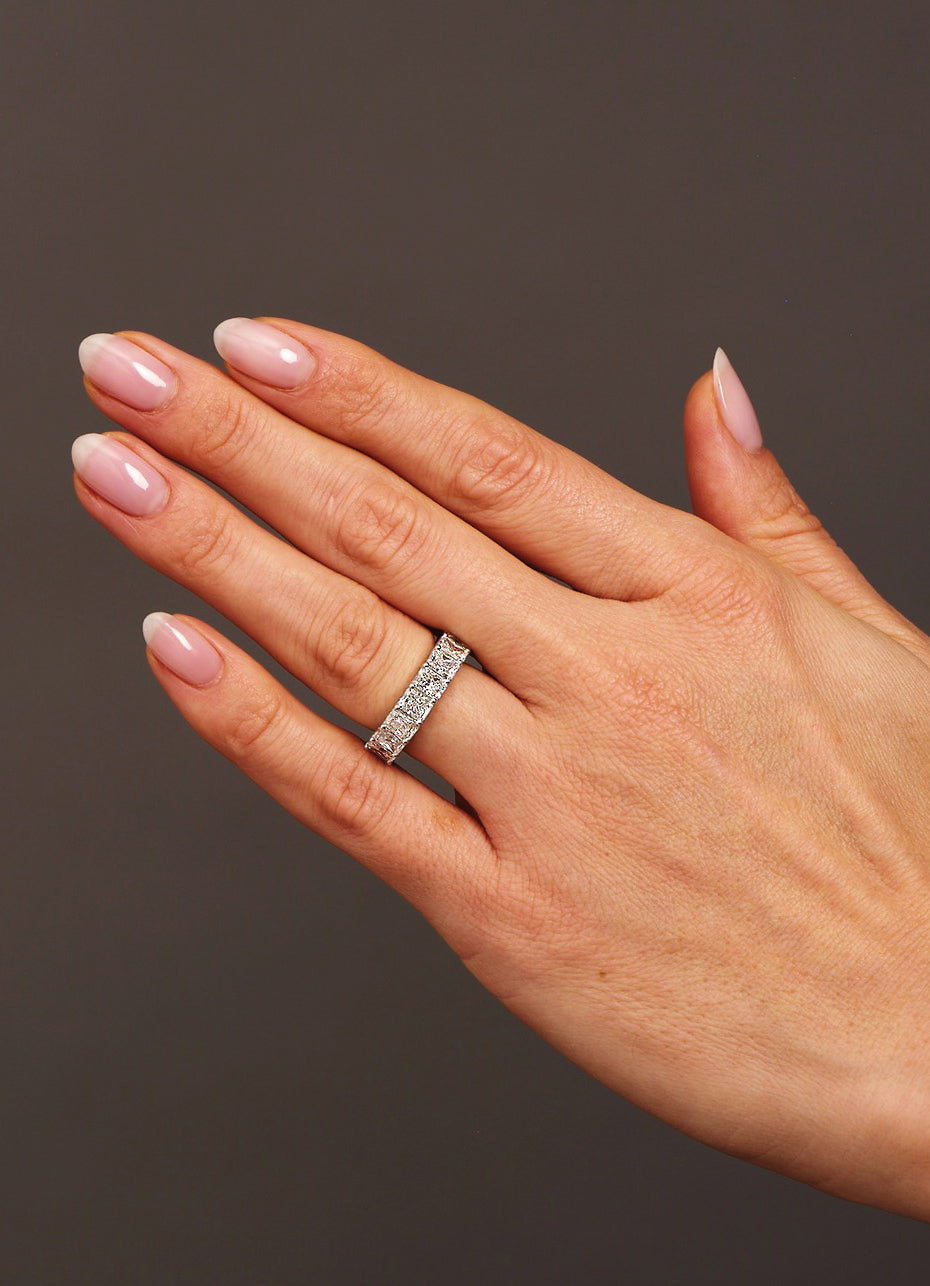 A luxury 6.50ct radiant cut diamond eternity ring from our engagement rings for women collection.
