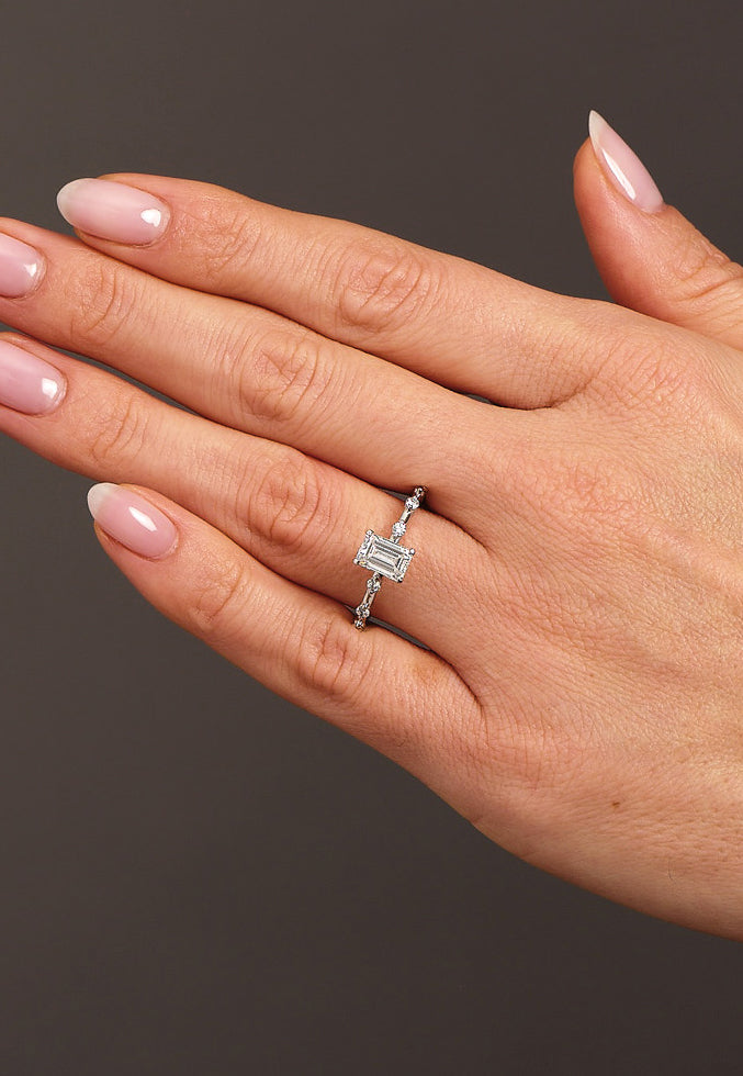 Emerald Cut Bubble lab grown Diamond Engagement Rings