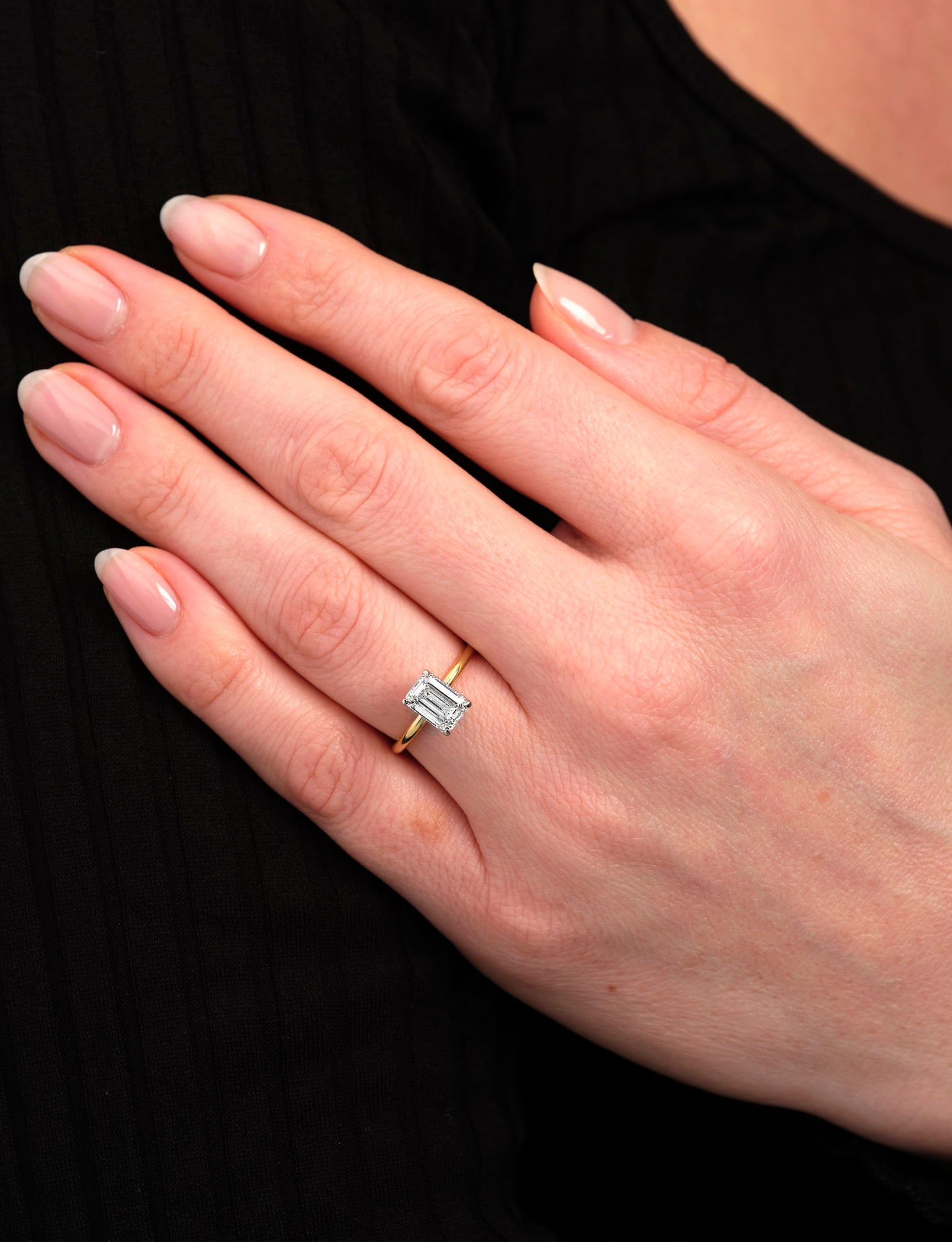 1.50ct Emerald Solitaire Hidden Halo Diamond Engagement Rings.