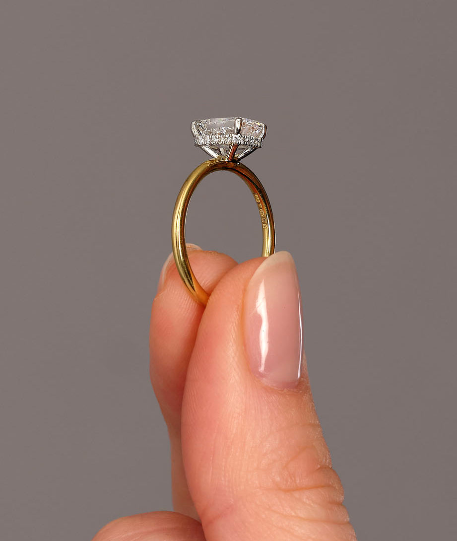 1.50ct Emerald Solitaire Hidden Halo Diamond Engagement Rings.