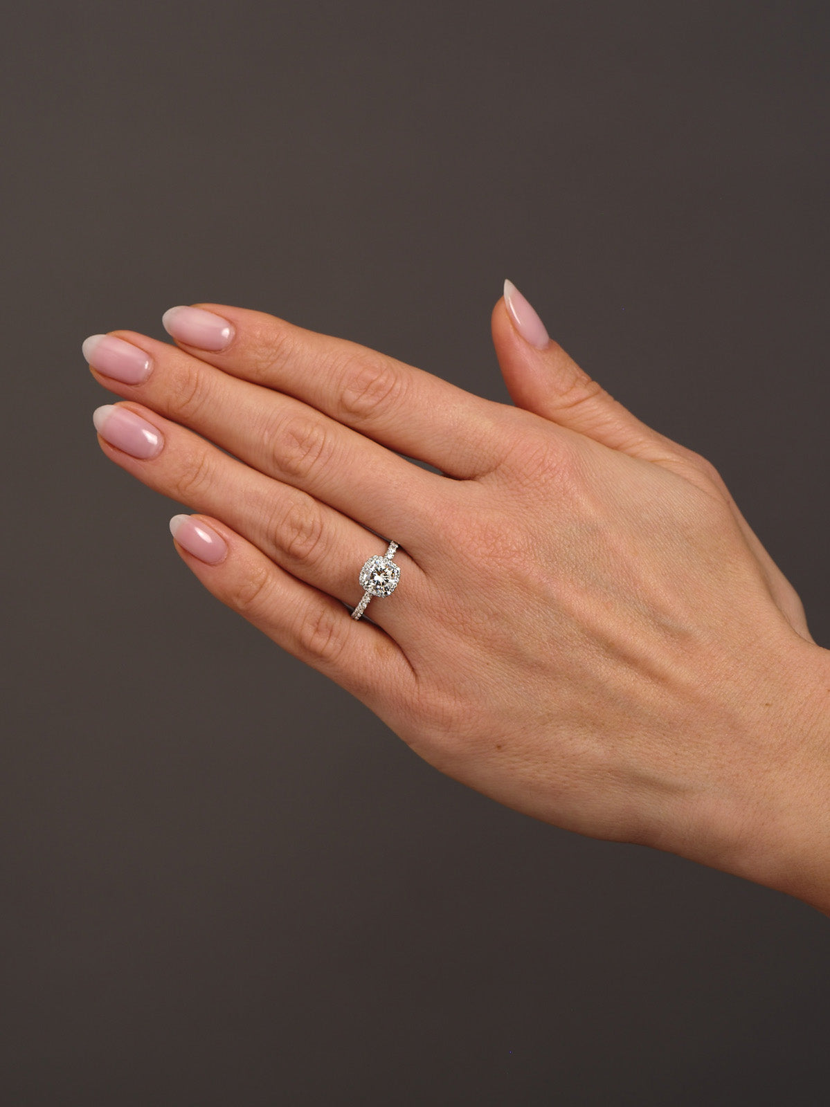 1.50ct Cushion Seamless Halo Lab Grown Diamond Engagement Rings.